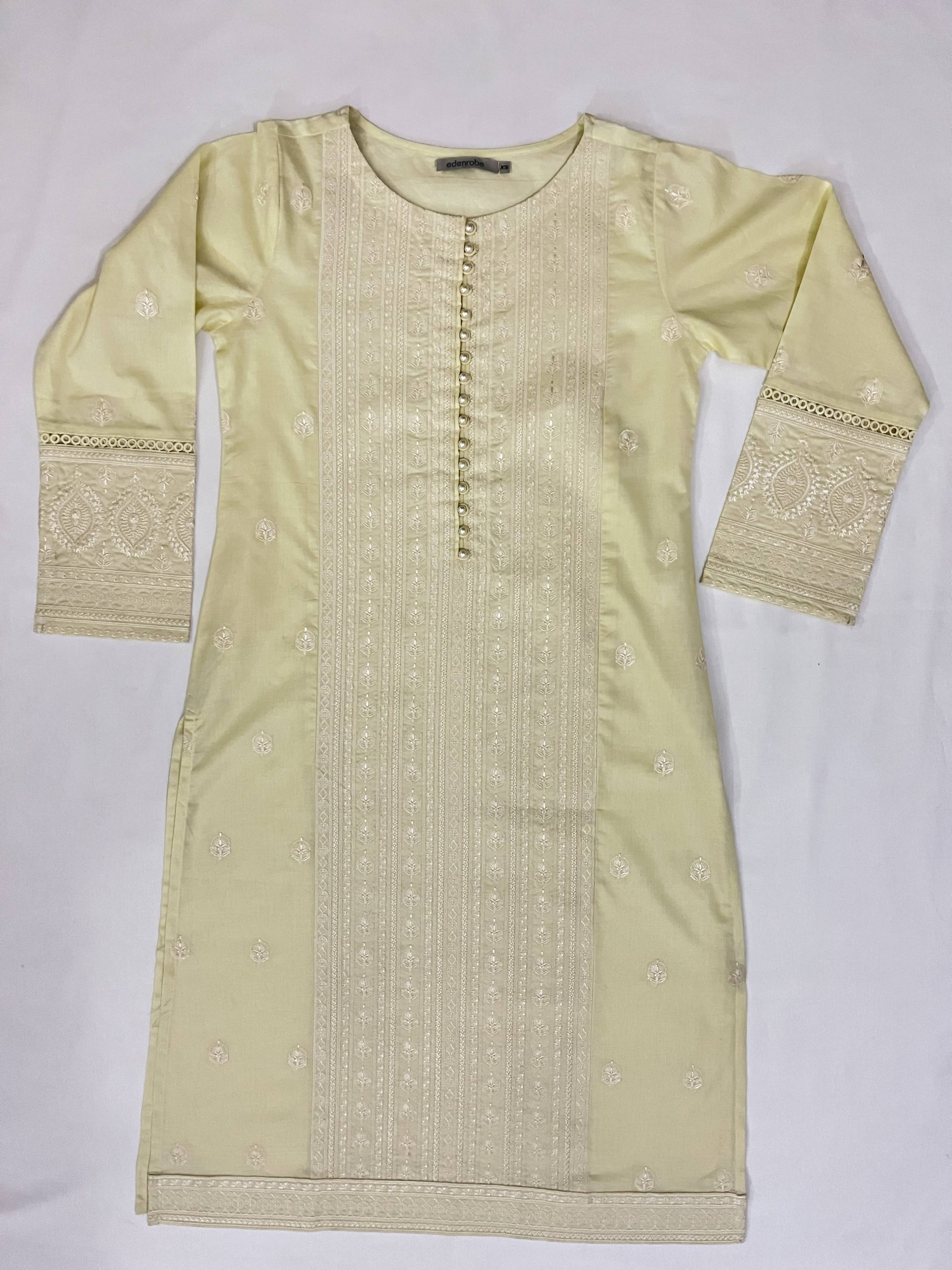 Edenrobe | Yellow embroidered shirt | Women Branded Kurta | Brand New