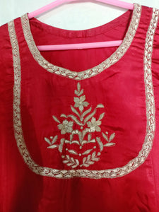 Women Red Embroidery frock (Size: M ) | Women Frocks & Maxis | Worn Once