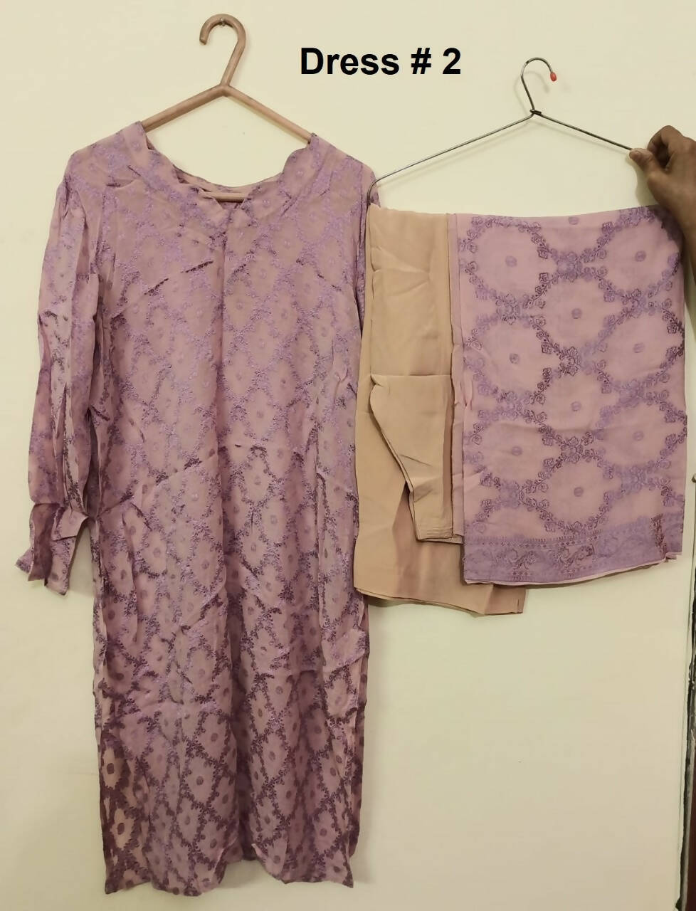 Stylish Light Purple Dress | Women Locally Made Formals | Jacquard Three Piece | Medium | Preloved