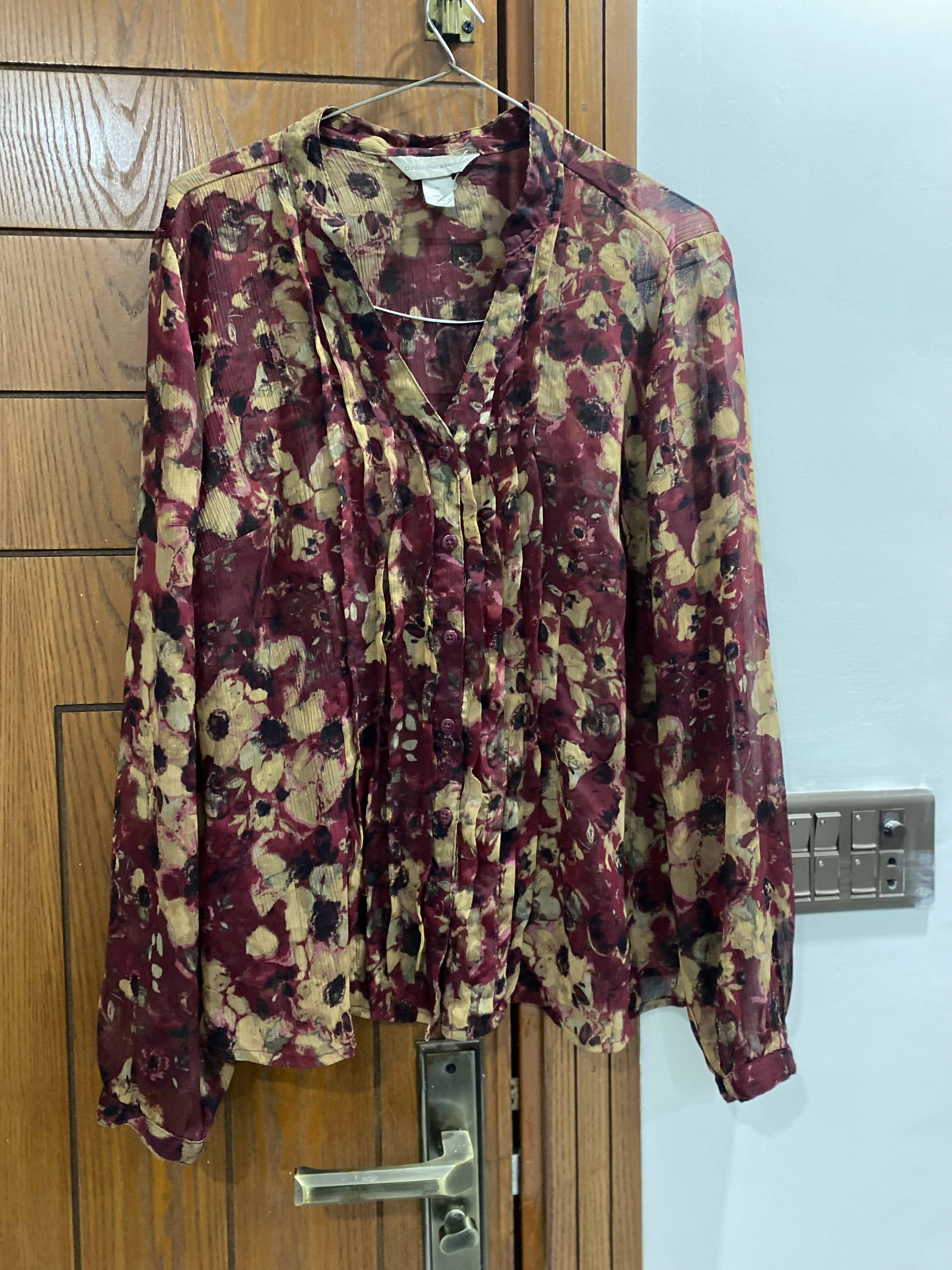 Maroon Printed Shirt (Size: S )| Women Tops & Shirts | Preloved