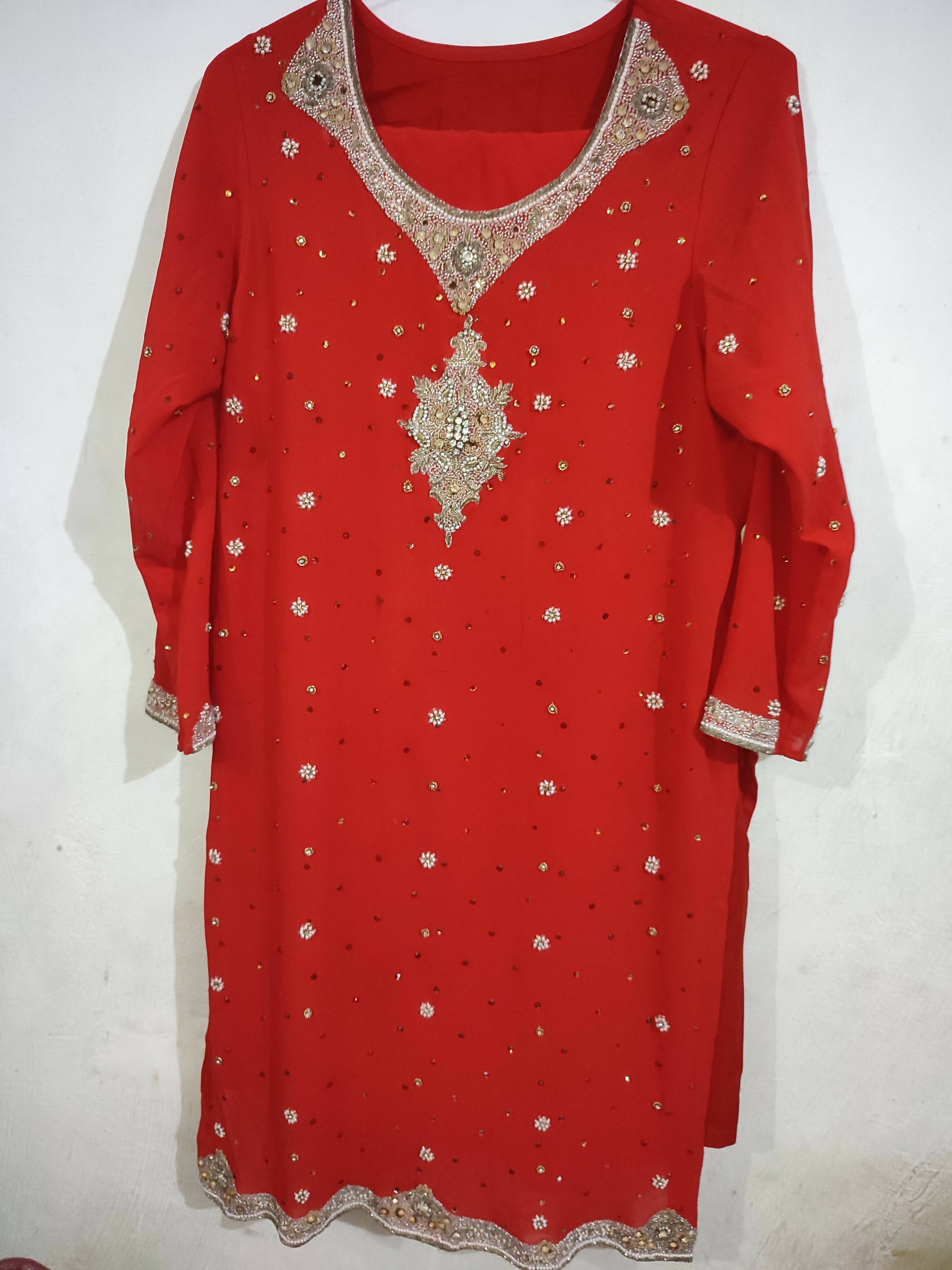 Red Zari Work Suit | Women Locally Made Formals | Large | Preloved