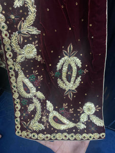 Velvet Gown Embroidered with Tilla Gotta and Stones (Size: XL) | Women Formals | Preloved