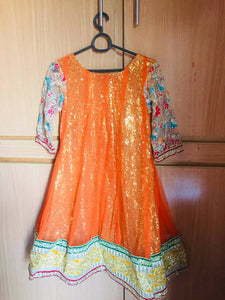 Orange Net Frock With Dupatta And Capri | Women Frocks & Maxis | Medium | Preloved