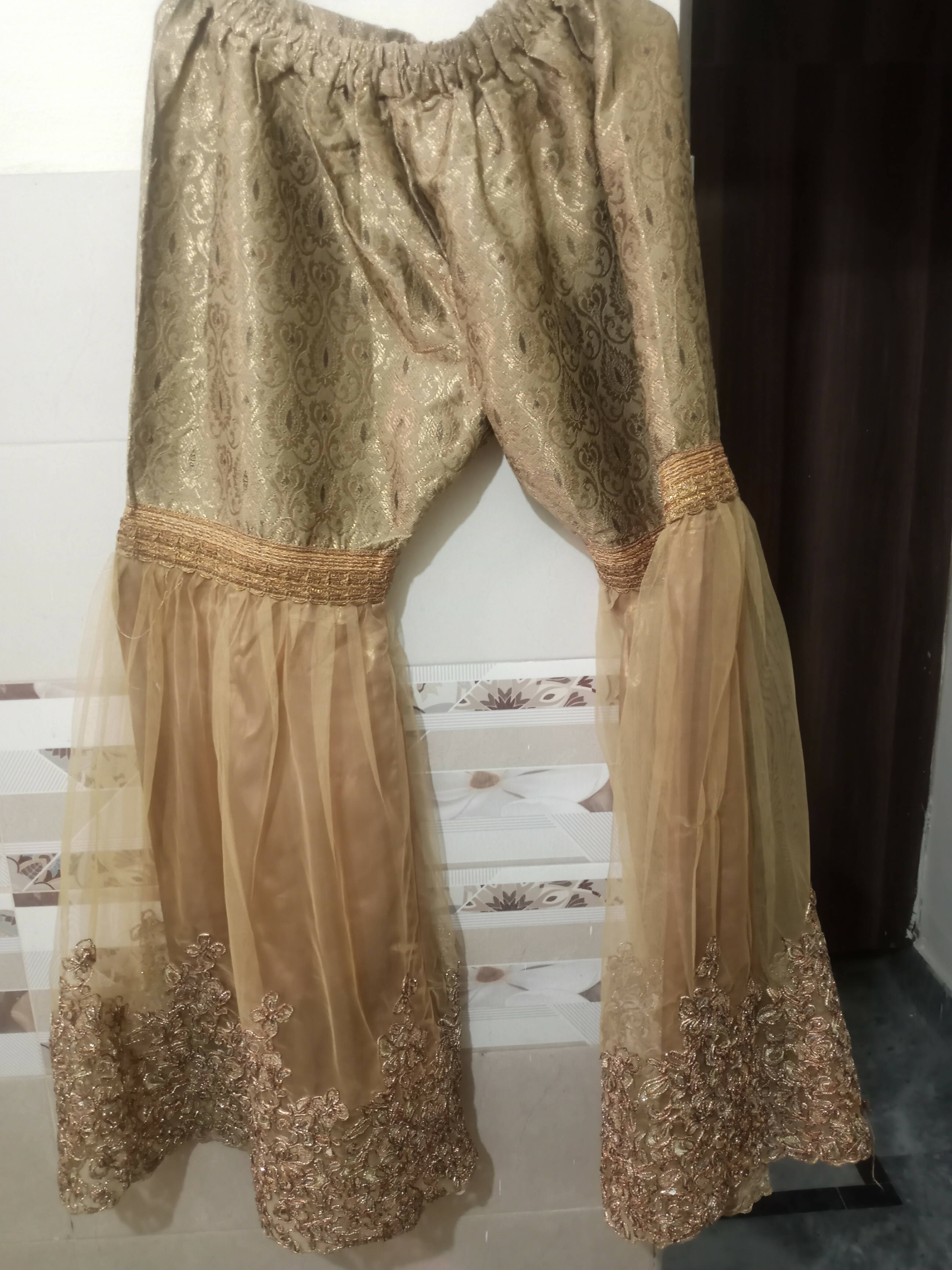 Pink & Golden Gharara Suit | Women Locally Made Formals | Medium | Worn Once