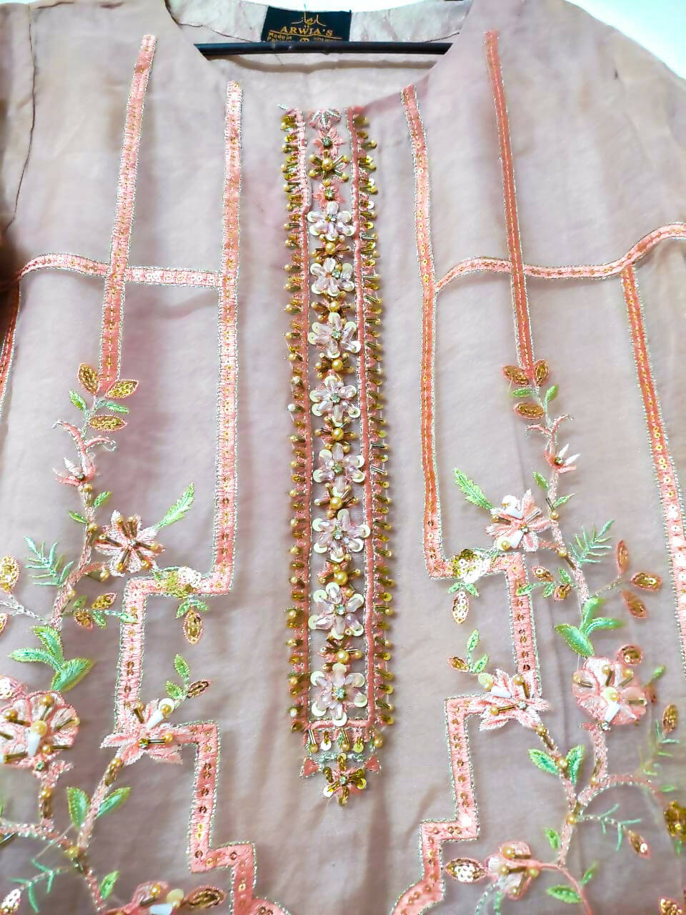 3 Piece Fancy Peachy Pink Formal Organza Dress | Women Formals | Brand New