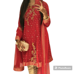 Formal Red Embroided Suit | Women Locally Made Formals | Small | Worn Once