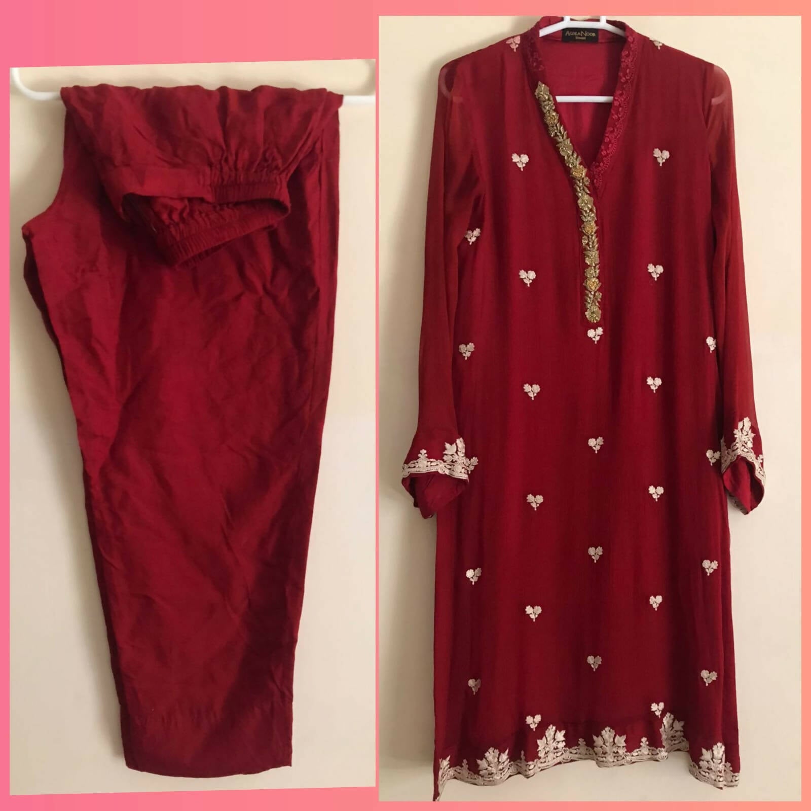 Agha Noor | Embroidered Fancy Red Dress (Size: M ) | Women Branded Formals | Worn Once