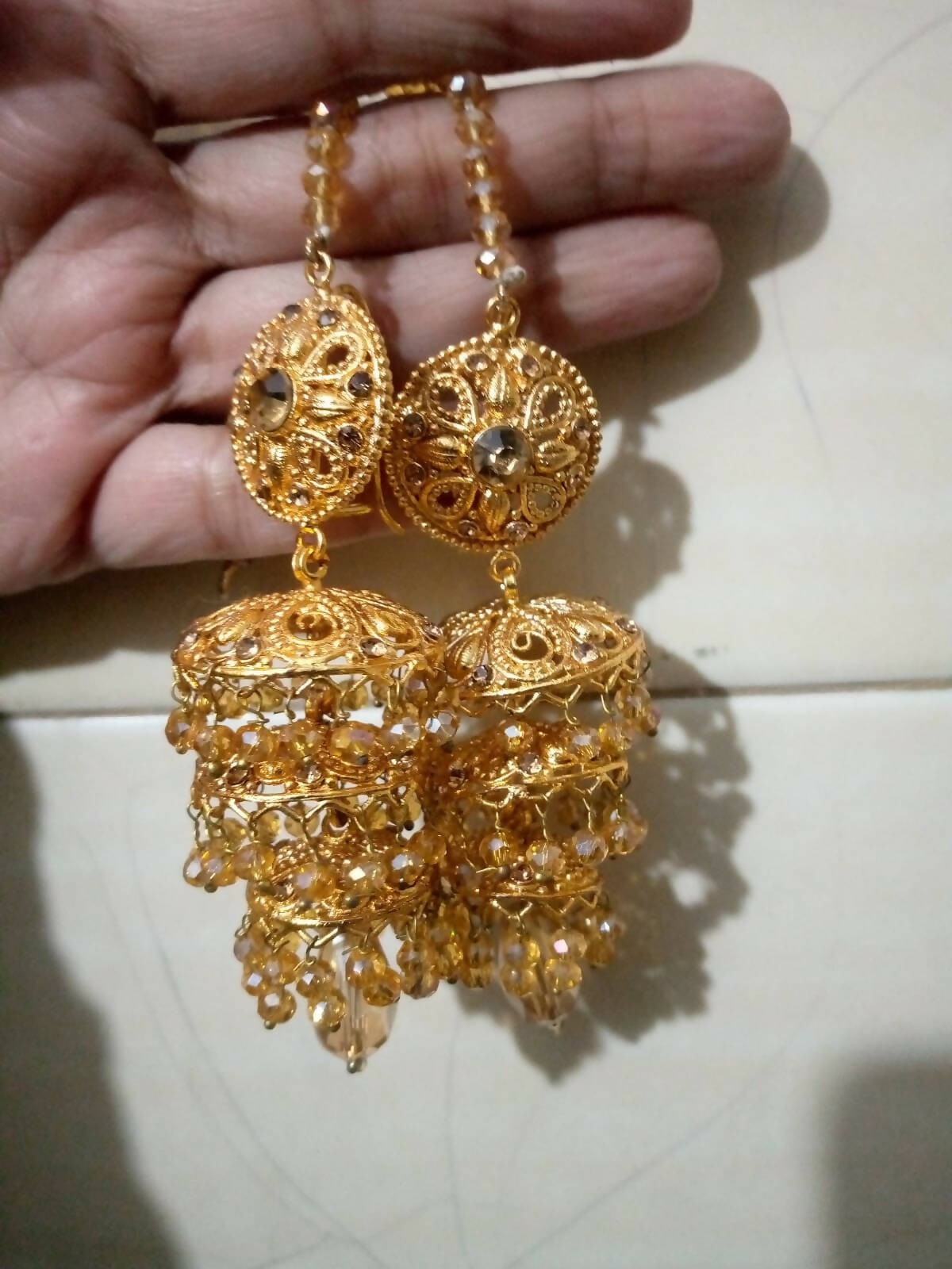 GOLDEN JHUMKY WITH SAHARA | WOMAN JEWELRY EARRINGS | WORN ONCE