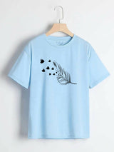 Fashion Holic | Leaf Printed (ALL SIZES) | Half Sleeves T-Shirt | Women Tops and Shirts | New