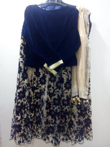 Blue velvet Embroided net lehnga with silk choli dupata | Women Formals | Preloved