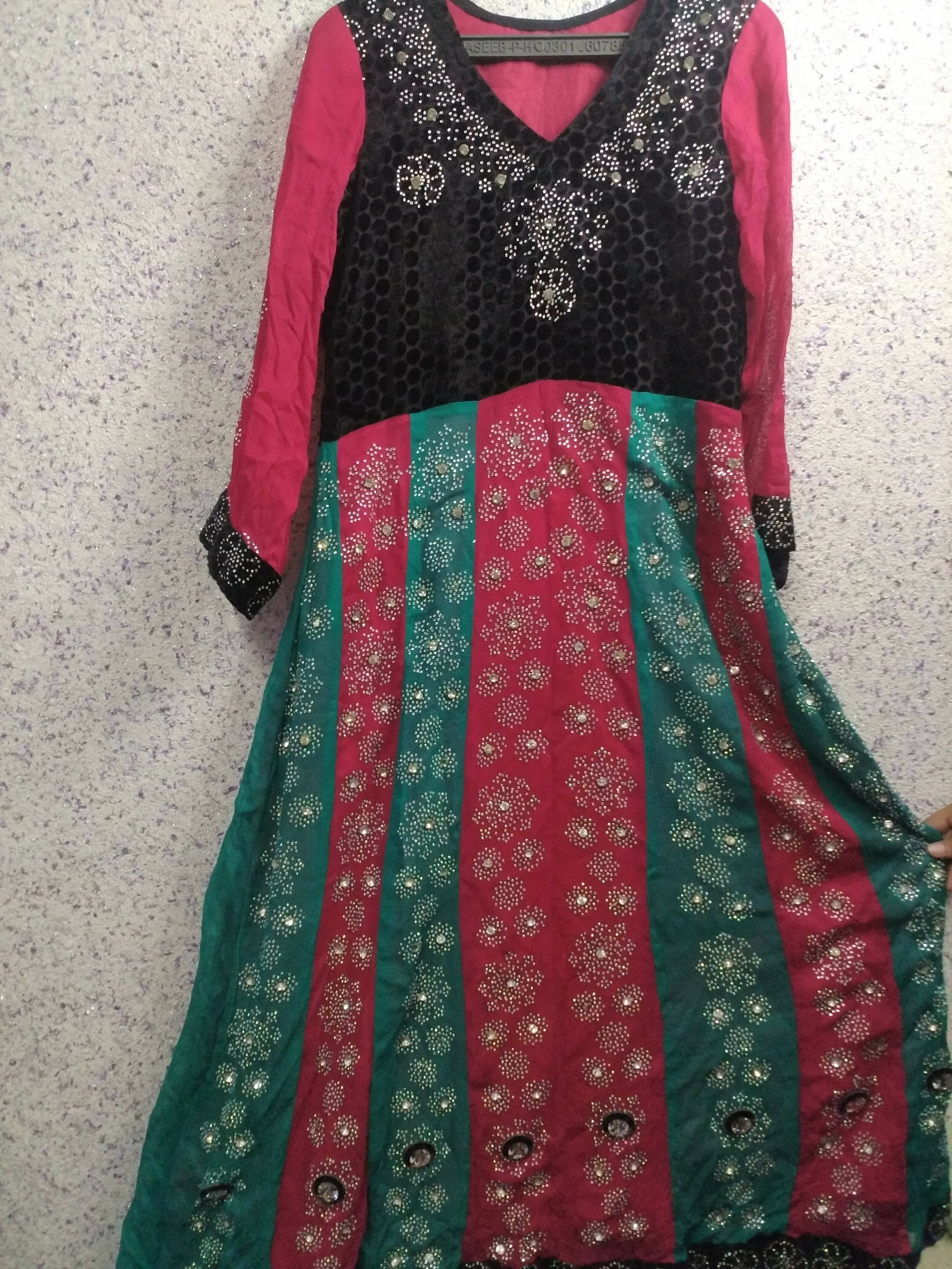 Black Pink & Green Dress (Size: M) | Women Frocks & Maxis | Worn Once