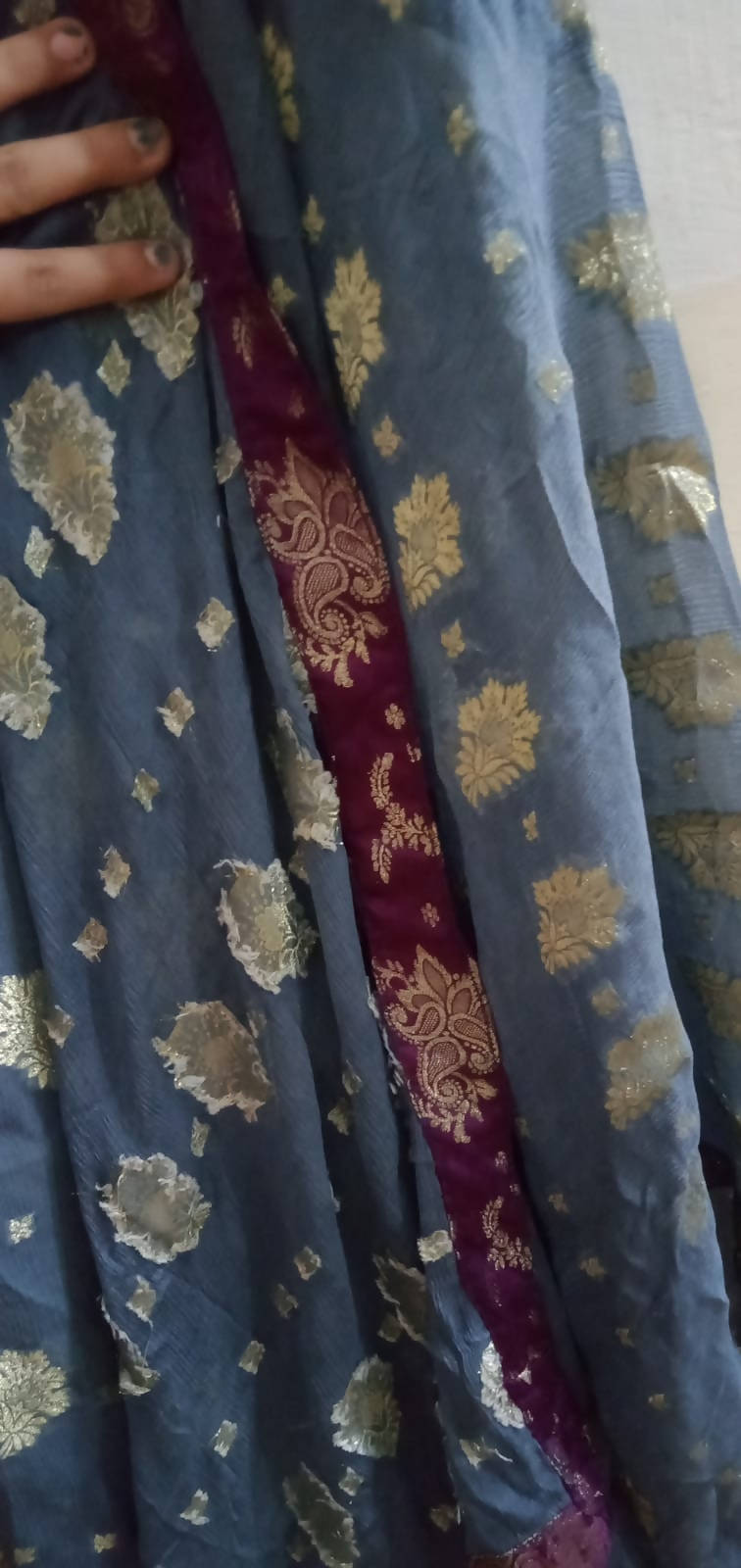 Blue Pure chiffon jamawar shirt & dupatta | Women Formals | Preloved