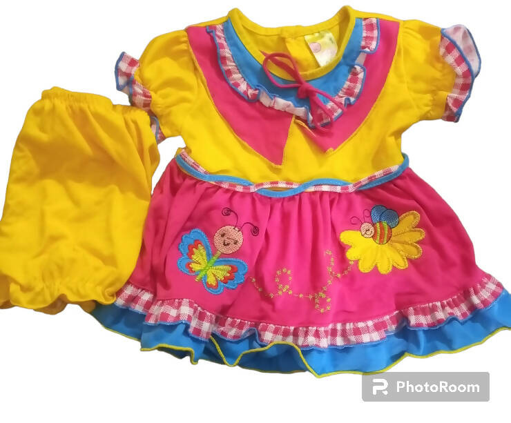 Yellow & Pink Frock & Trouser (Size: XS ) | Girls Skirt & Dresses | Worn Once