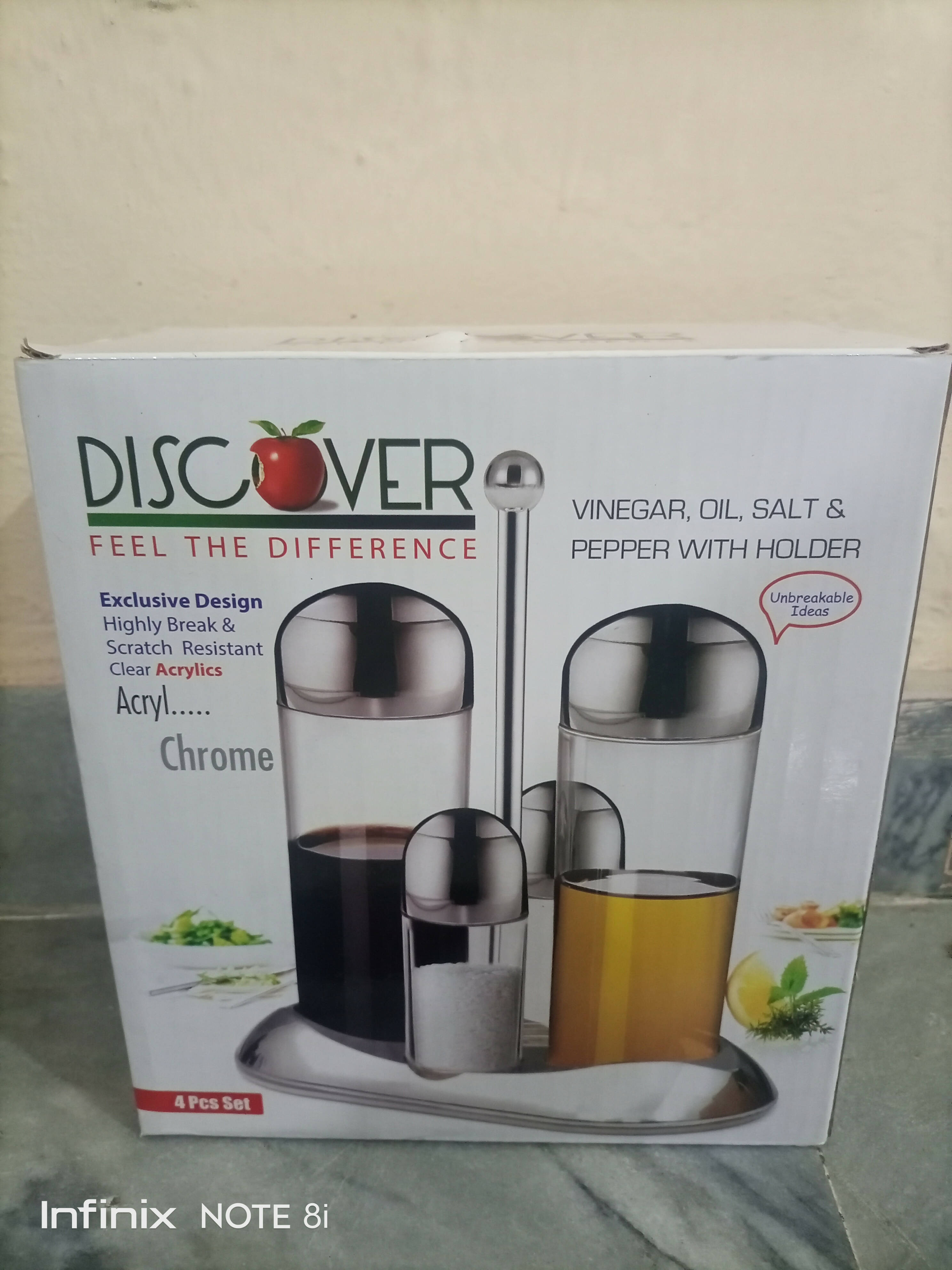 Discover | Vinegar,Oil,Salt & Pepper with Holder | Home & Decor | Brand New with Tags