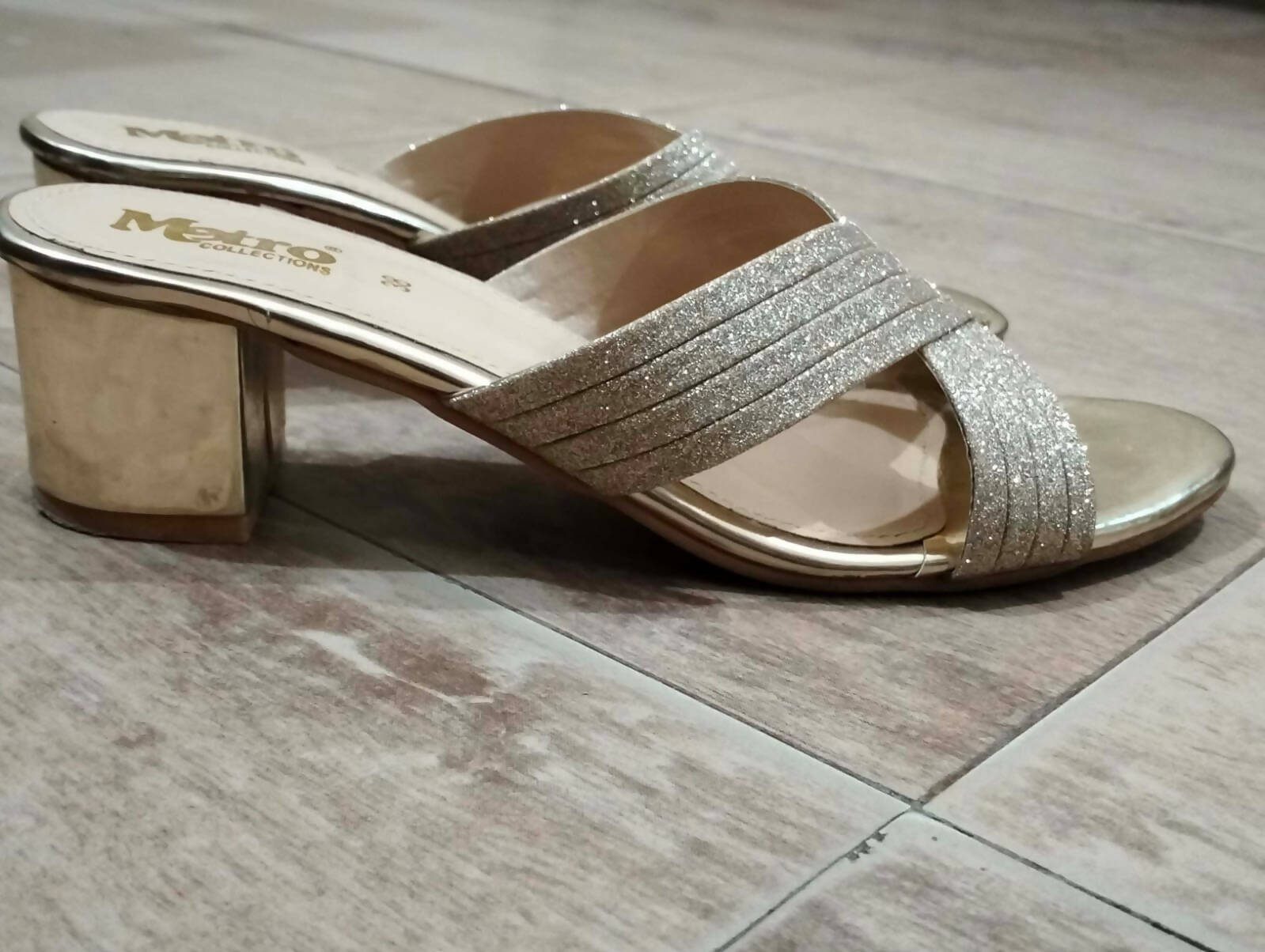 Metro| Golden Shimmer Heels | Woman Shoes| Worn Once