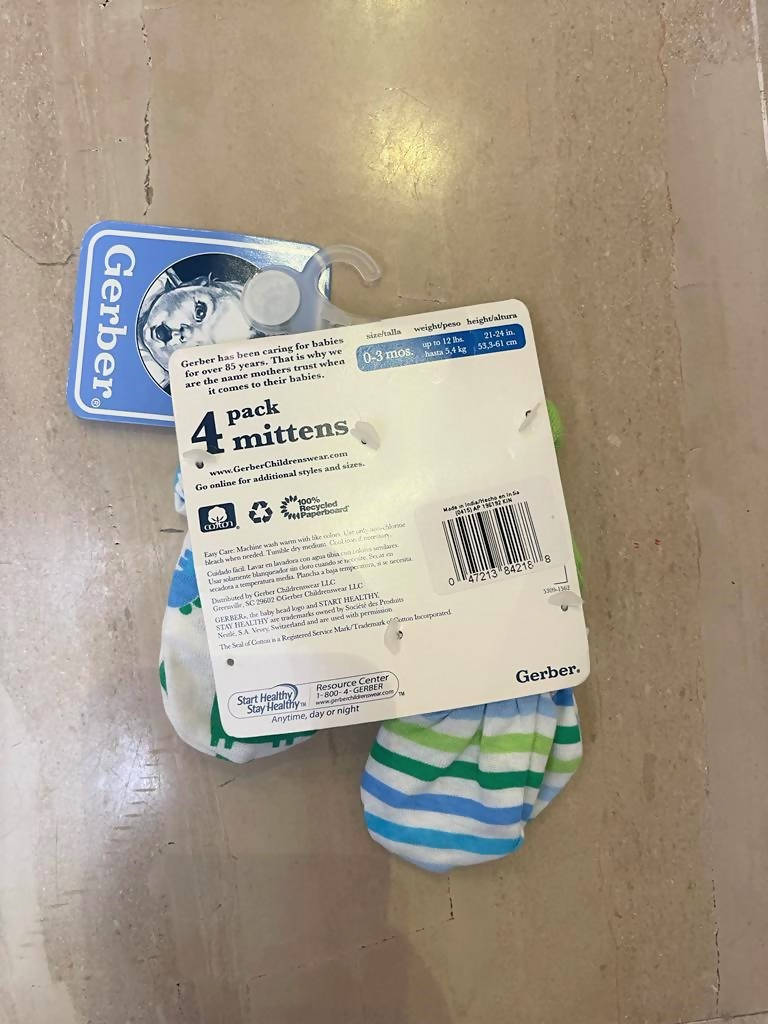 Gerber | Pack of 4 Mittens | Baby Accessories | Baby Gear | Brand New