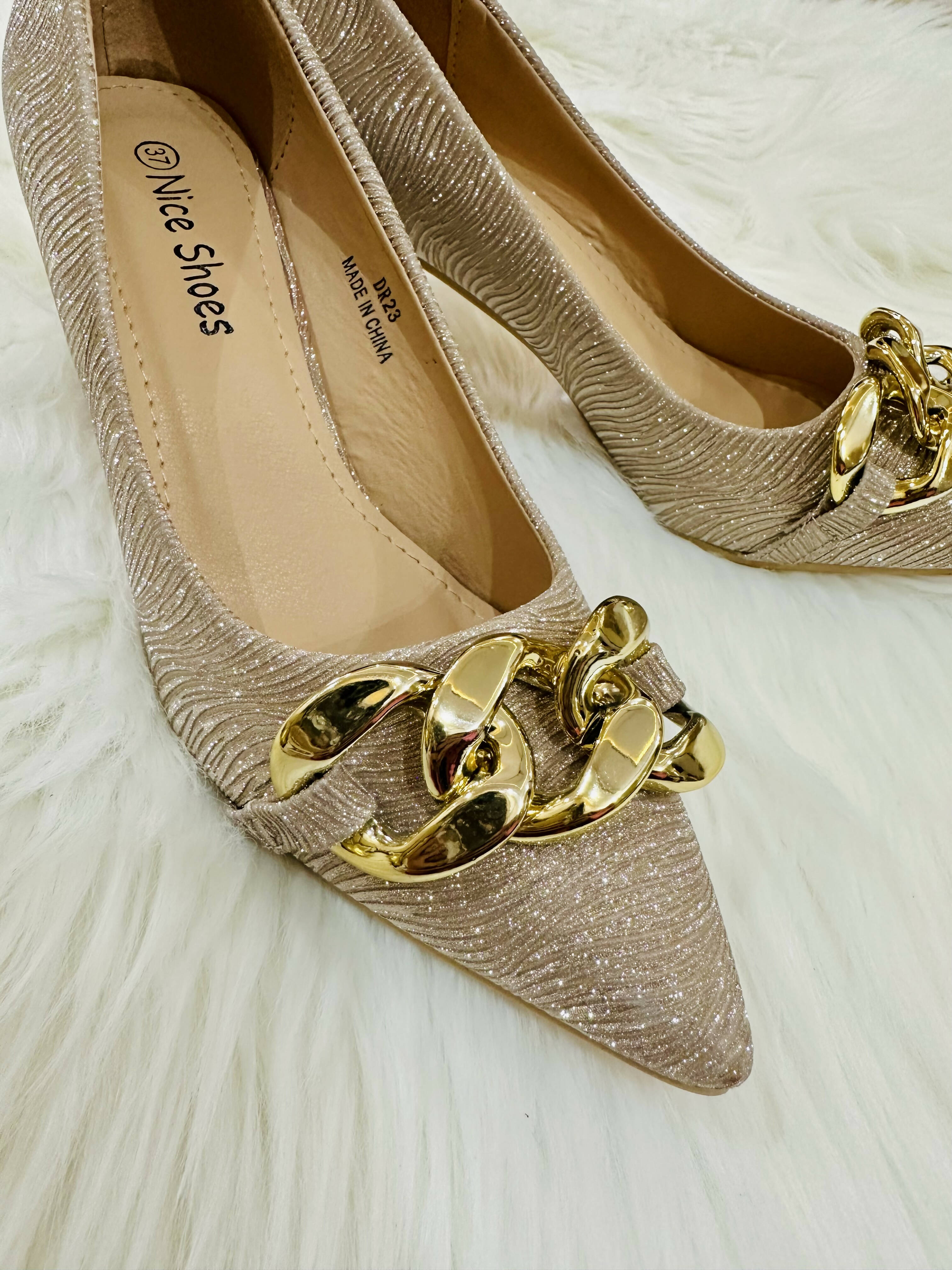 Nice Shoes | Golden Block heels | Women Shoes | Size : 36 | New
