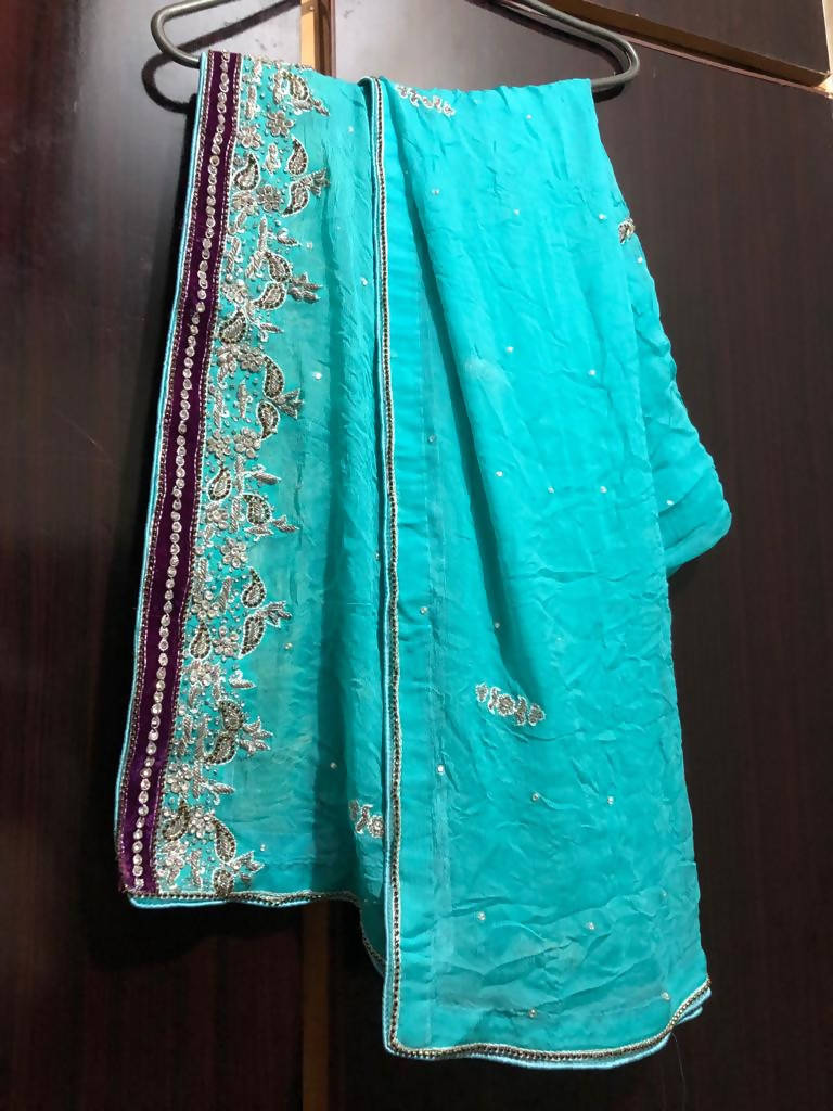 4pcs Blue and purple combo Embroidered gown with inner | Women Frocks & Maxi | Worn Once
