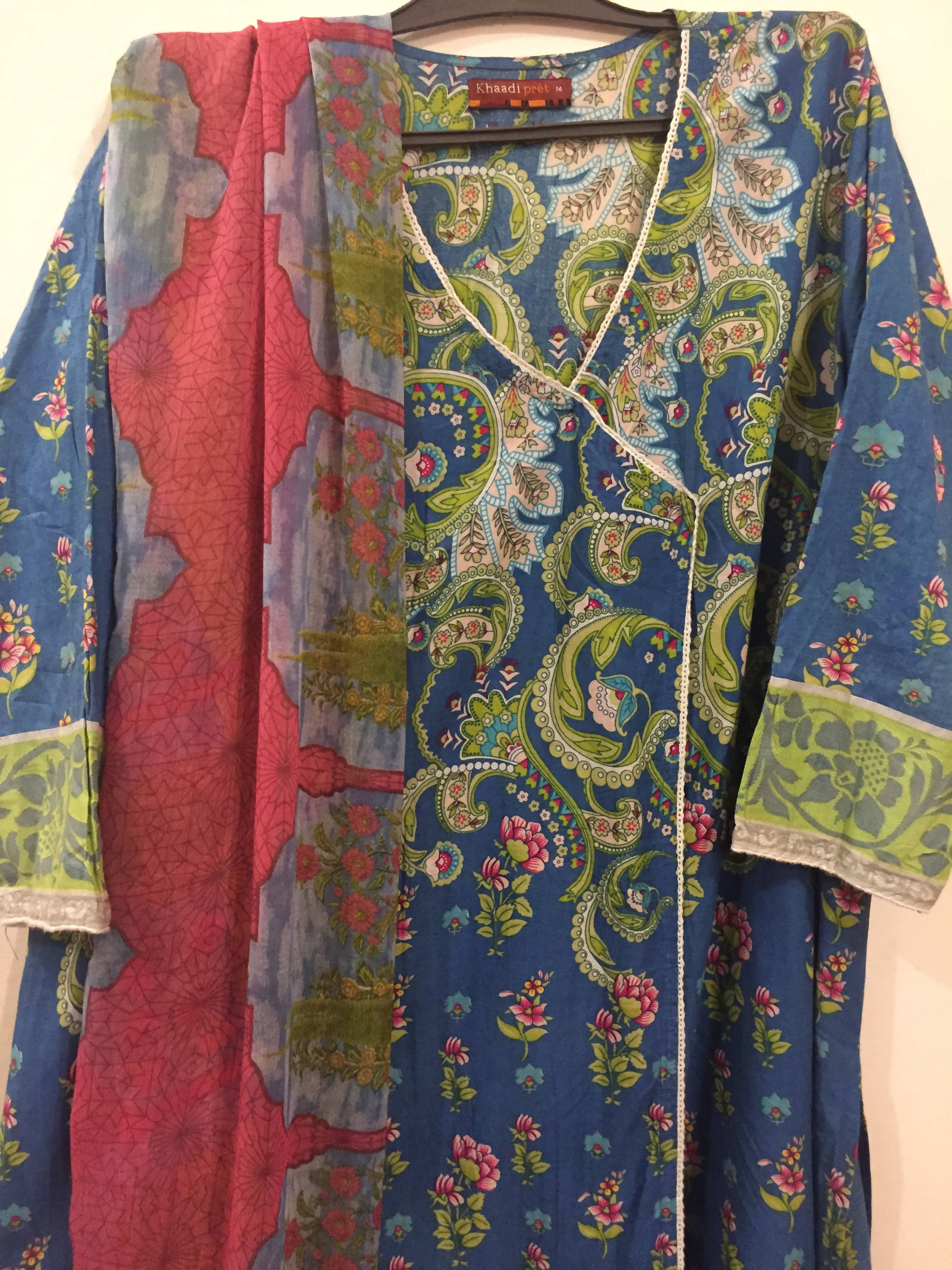 KHAADI | Blue Lawn Shirt Dupatta | Women Branded Kurta | Worn Once