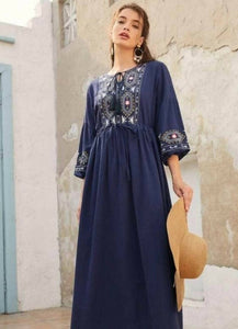 Lemon Tart | Blue Embroidered Detail Long Maxi | Women Dresses & Skirts | Worn Once
