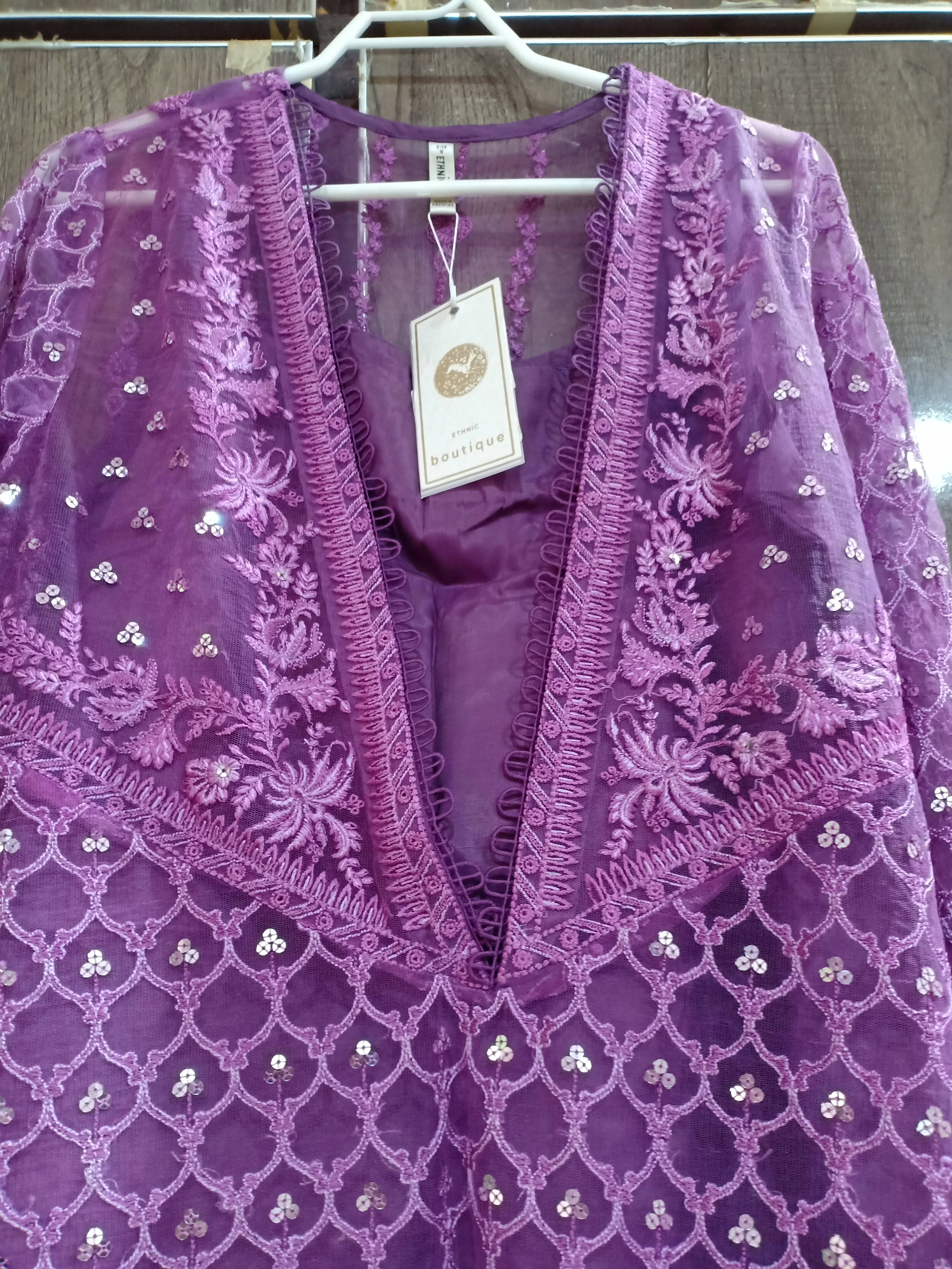 Ethnic | Embroidered suit purple (Small) | Women Branded Formals | Brand New