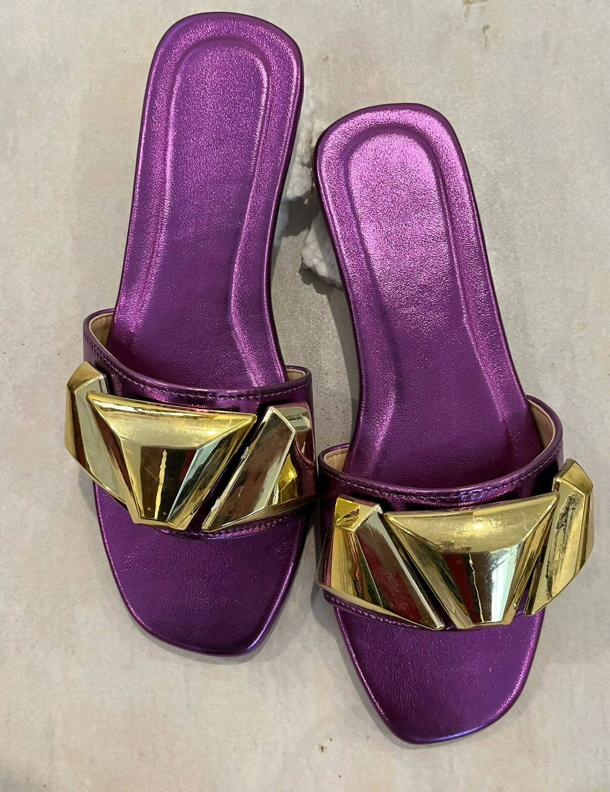 Purple and Golden Slides | Women Shoes | Brand New