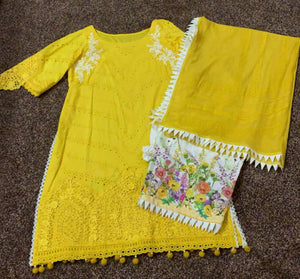 Maria B | Beautiful Yellow 3 Pc Suit | Women Branded Formals | Large | Worn Once