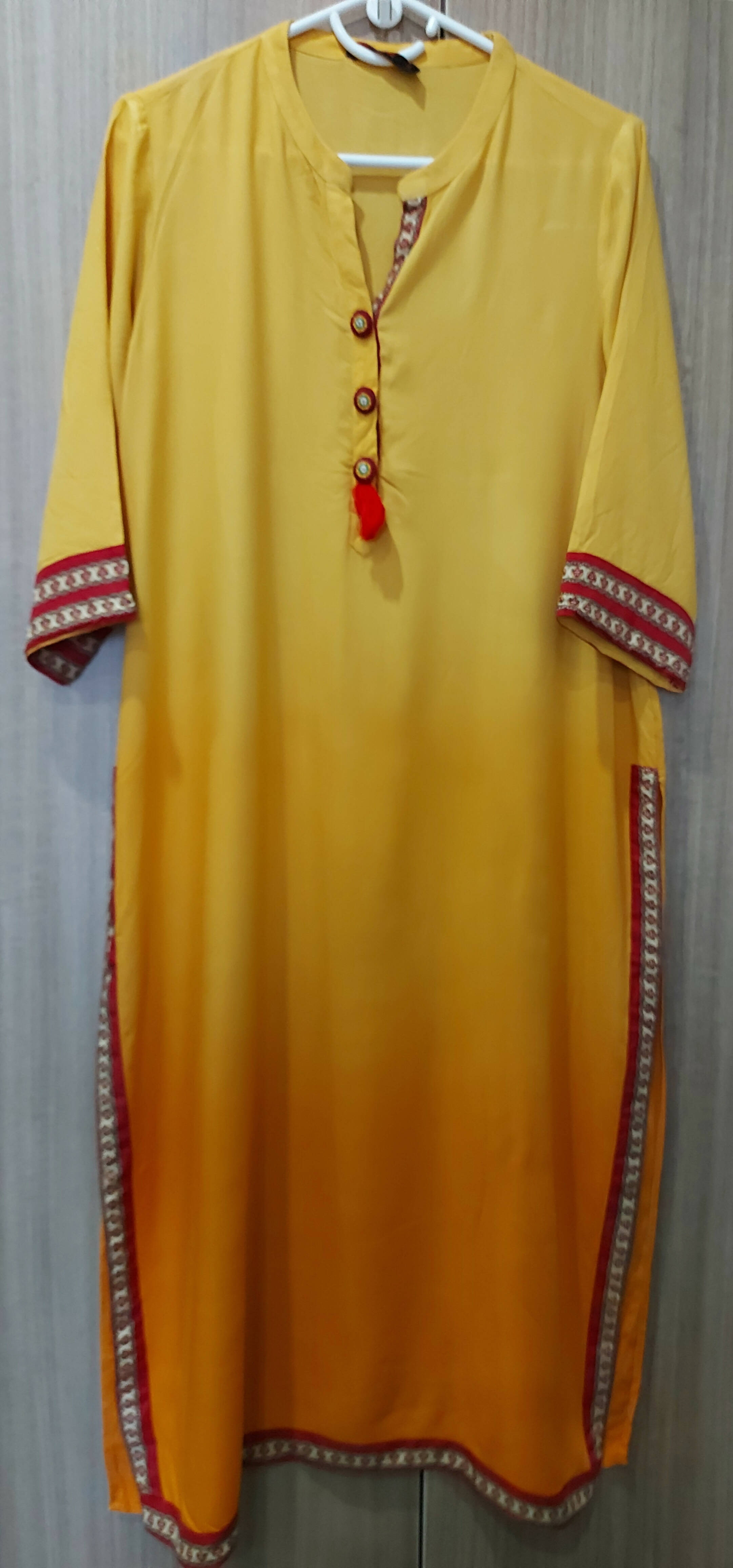 Mustard & Orange Kurta | Women Locally Made Kurta | Large | Worn Once