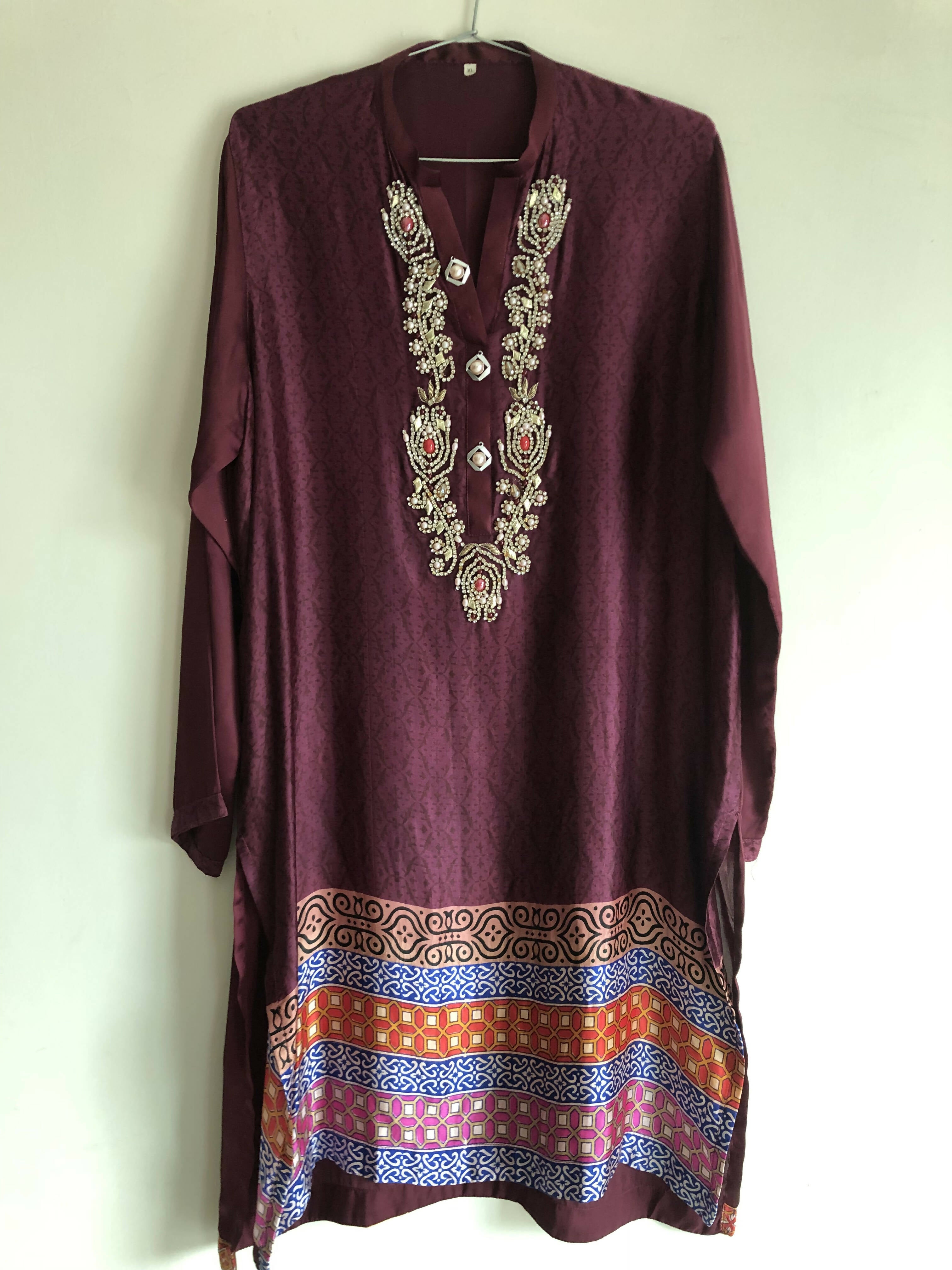 Maroon Silk Shirt | Women Locally Made Formals |Large | New