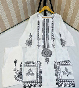 2 Pcs Printed Arabic Lawn Stitched Suit | Women Locally Made Kurtas | Brand New