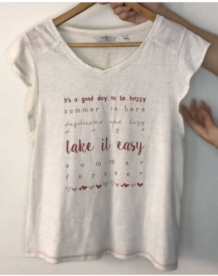 Next | White Ivory Slogan Printed Tee | Women Tops & Shirts |Small | New