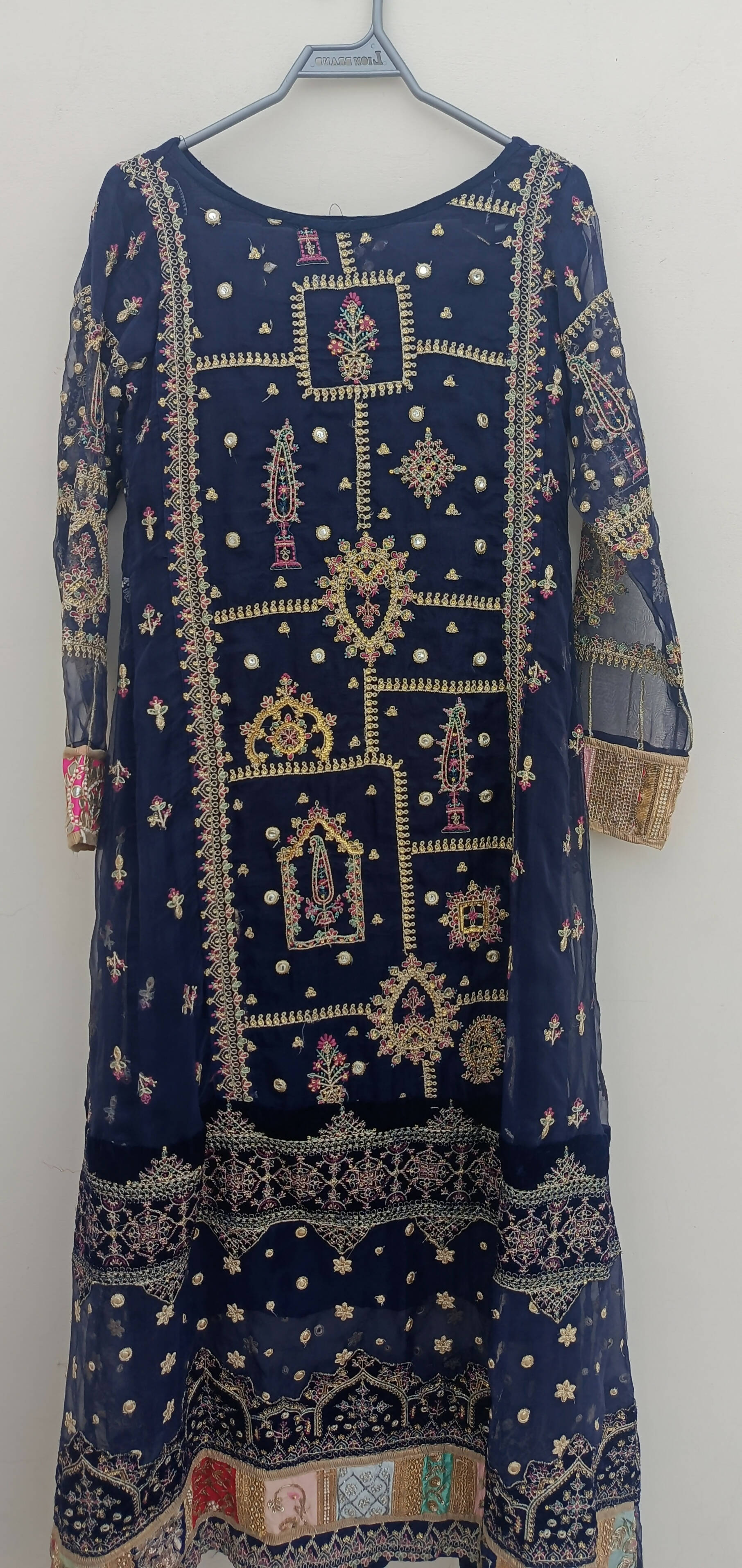 Qalamkar | navy blue embroidered 3pc suit | Women Formals | Worn once