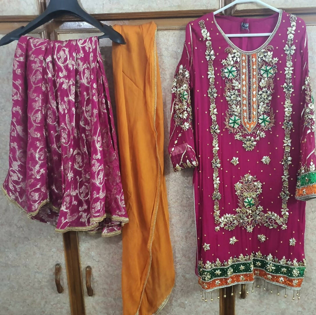 Pink Full Tilla Work Fancy Dress | Women Locally Made Formals | Medium | Worn Once