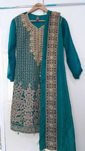 Al-Tehzeeb| Sea-Green Embroidered Aline Frock (Size: S ) | Women Formals | Worn Once