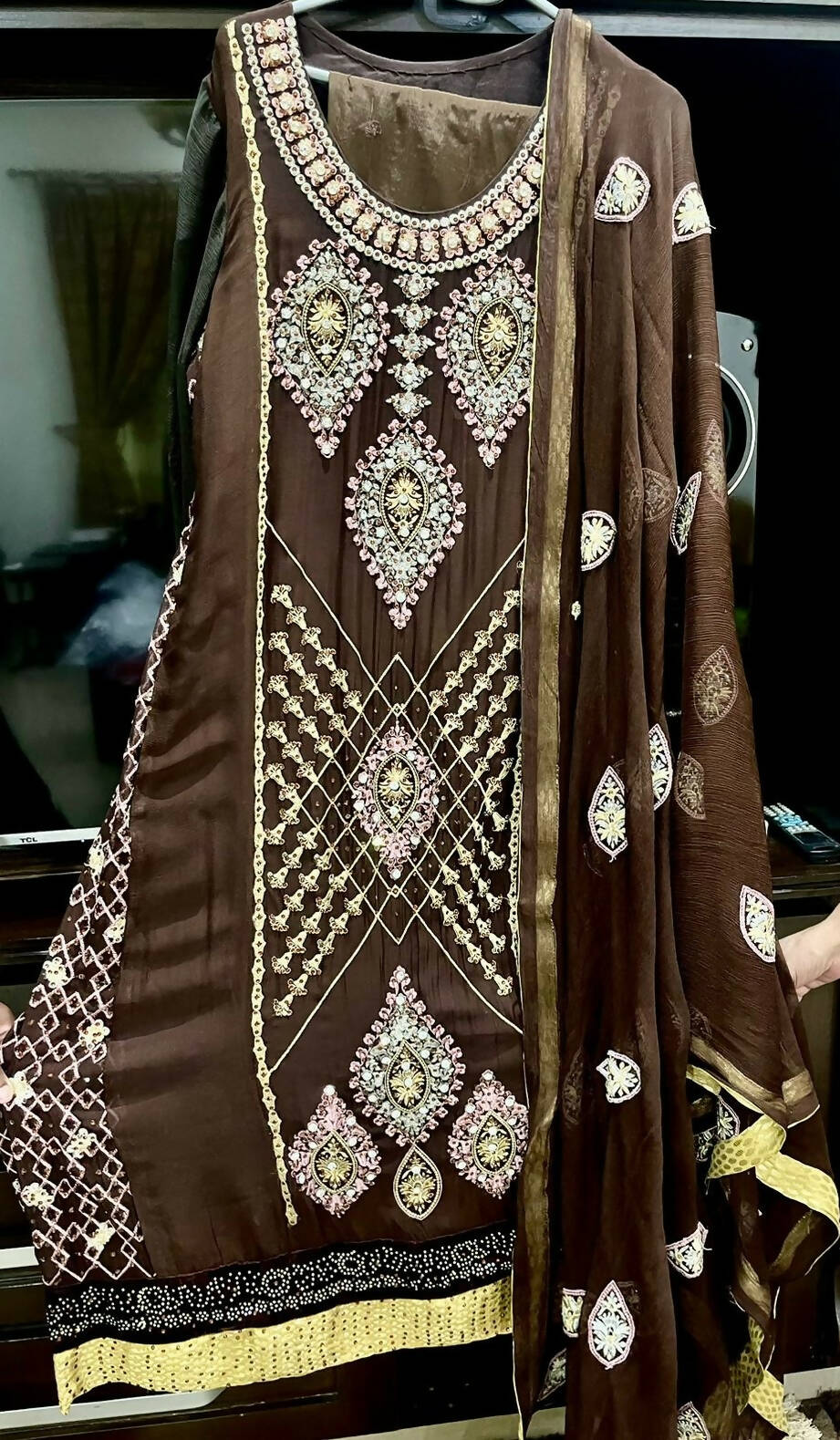 Fancy brown dress (Size: L ) | Women Formals | Worn Once