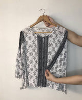 Outfitters | White Black Printed Bohemian Top | Women Tops & Shirts | Small | Preloved
