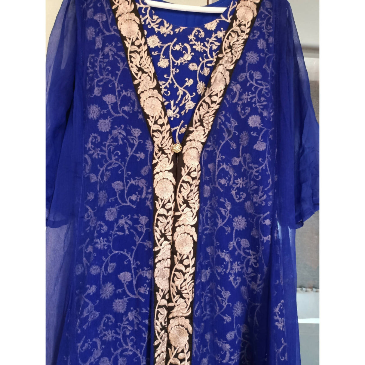 Electric Blue Chiffon Double Layer Maxi | Women Frocks & Maxis | Medium | Worn Once