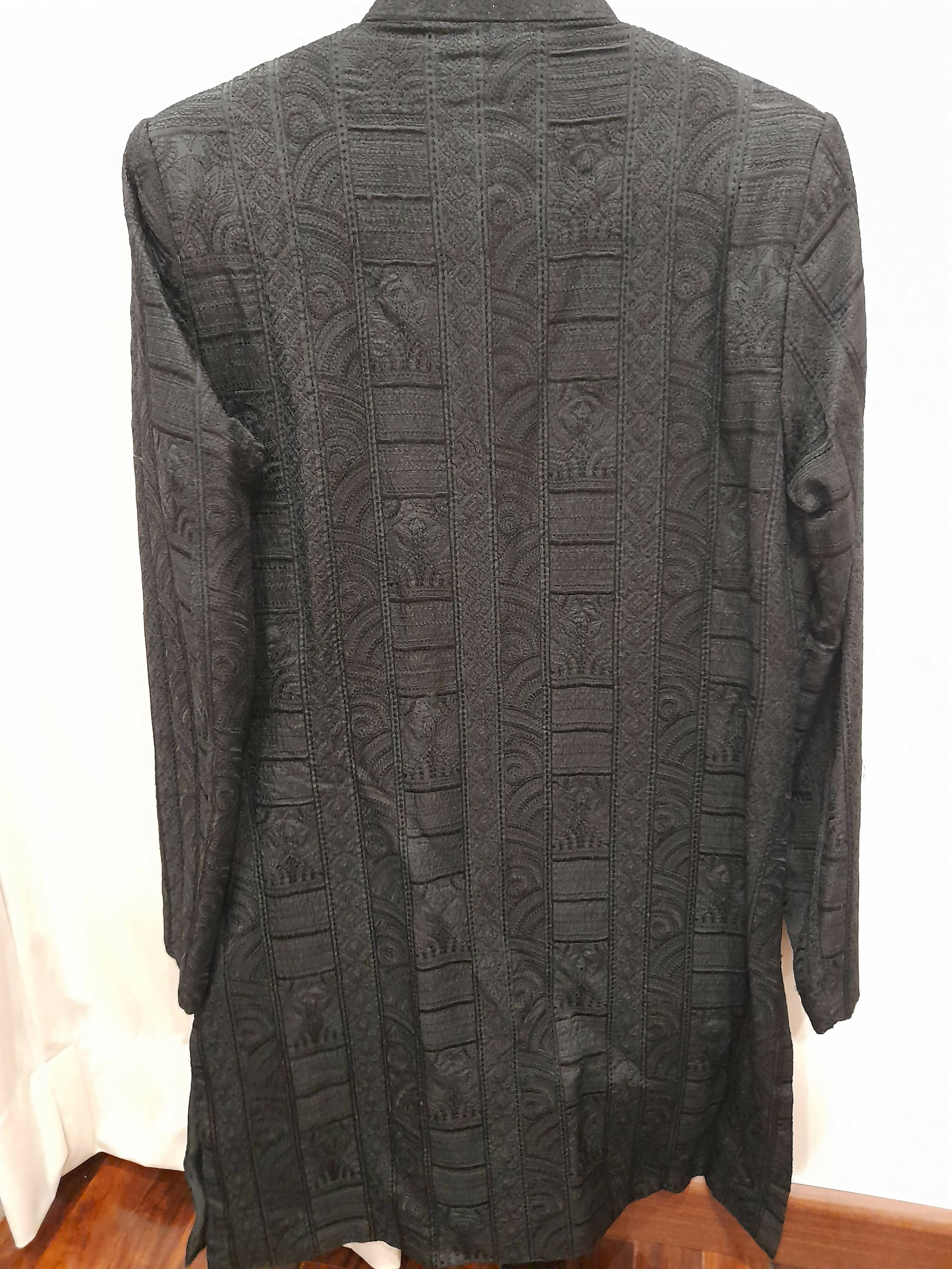 Elegant Shervani | Black Self Printed | Mens Jackets & Coats | Medium | Preloved
