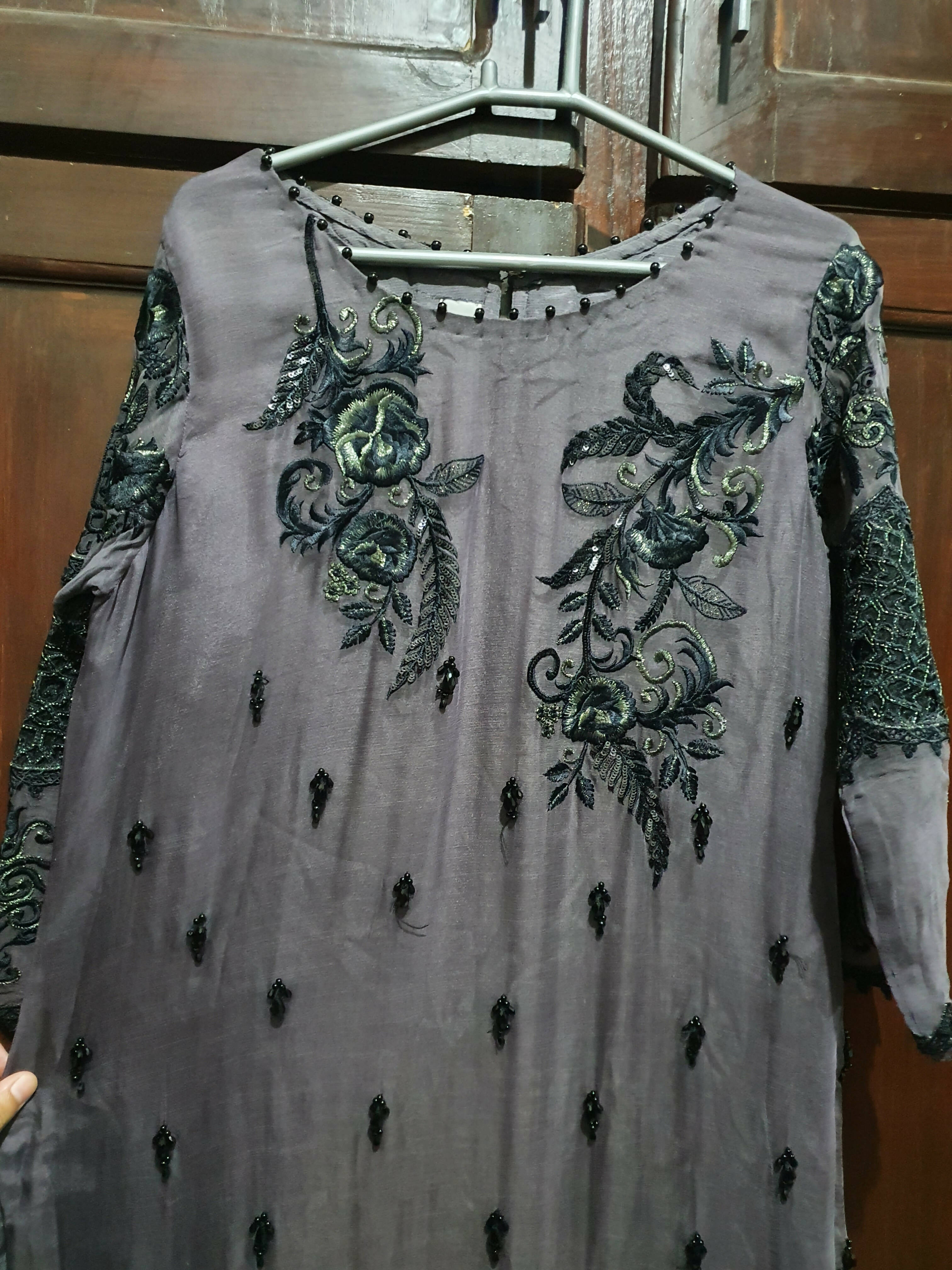 Embroidered Chiffon Shirt with Sequins | Women Locally Made Formals | Large | Worn Once