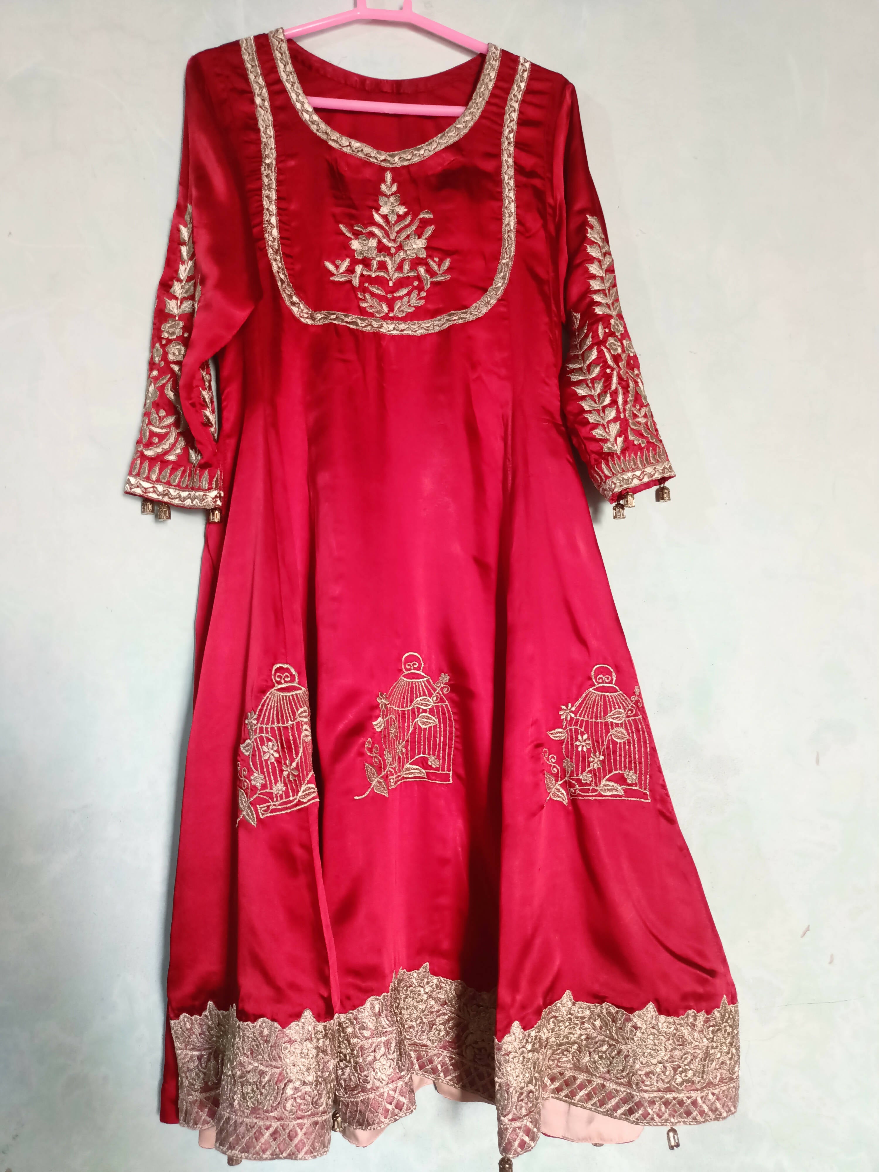 Women Red Embroidery frock (Size: M ) | Women Frocks & Maxis | Worn Once