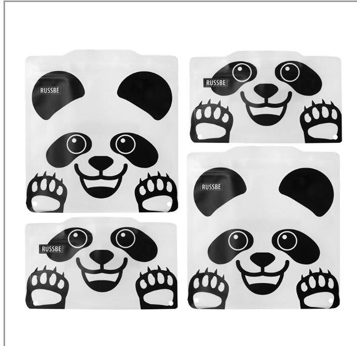 رسبی | کچن | دوبارہ قابل استعمال زپ لاک سنیک بیگ | بچوں کا پانڈا | 4 کا پیک | بالکل نیا