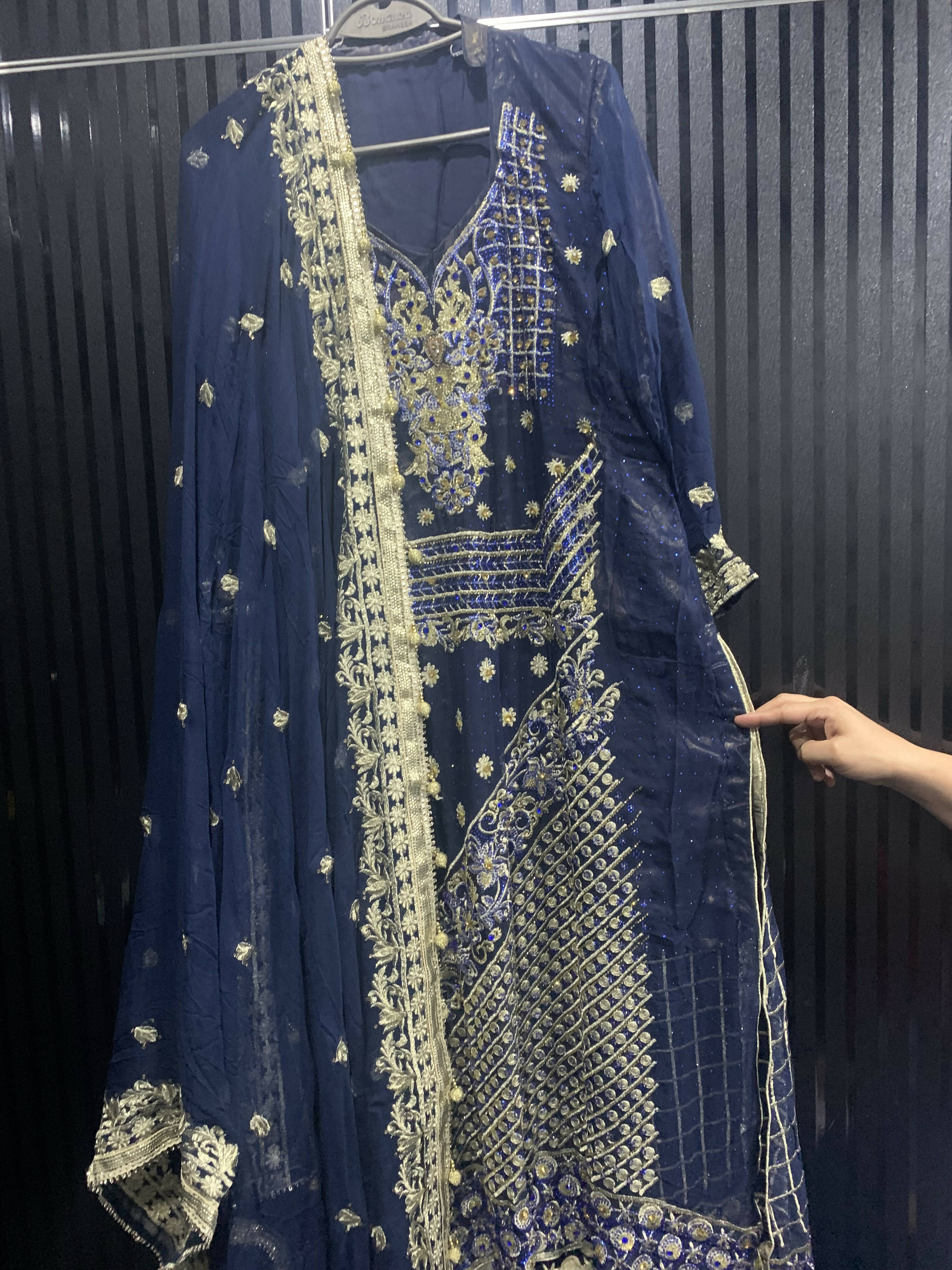Blue Shalwar Kameez Embroidered with Tilla Moti and Naghh work (Size: XL) | Women Formals | Preloved