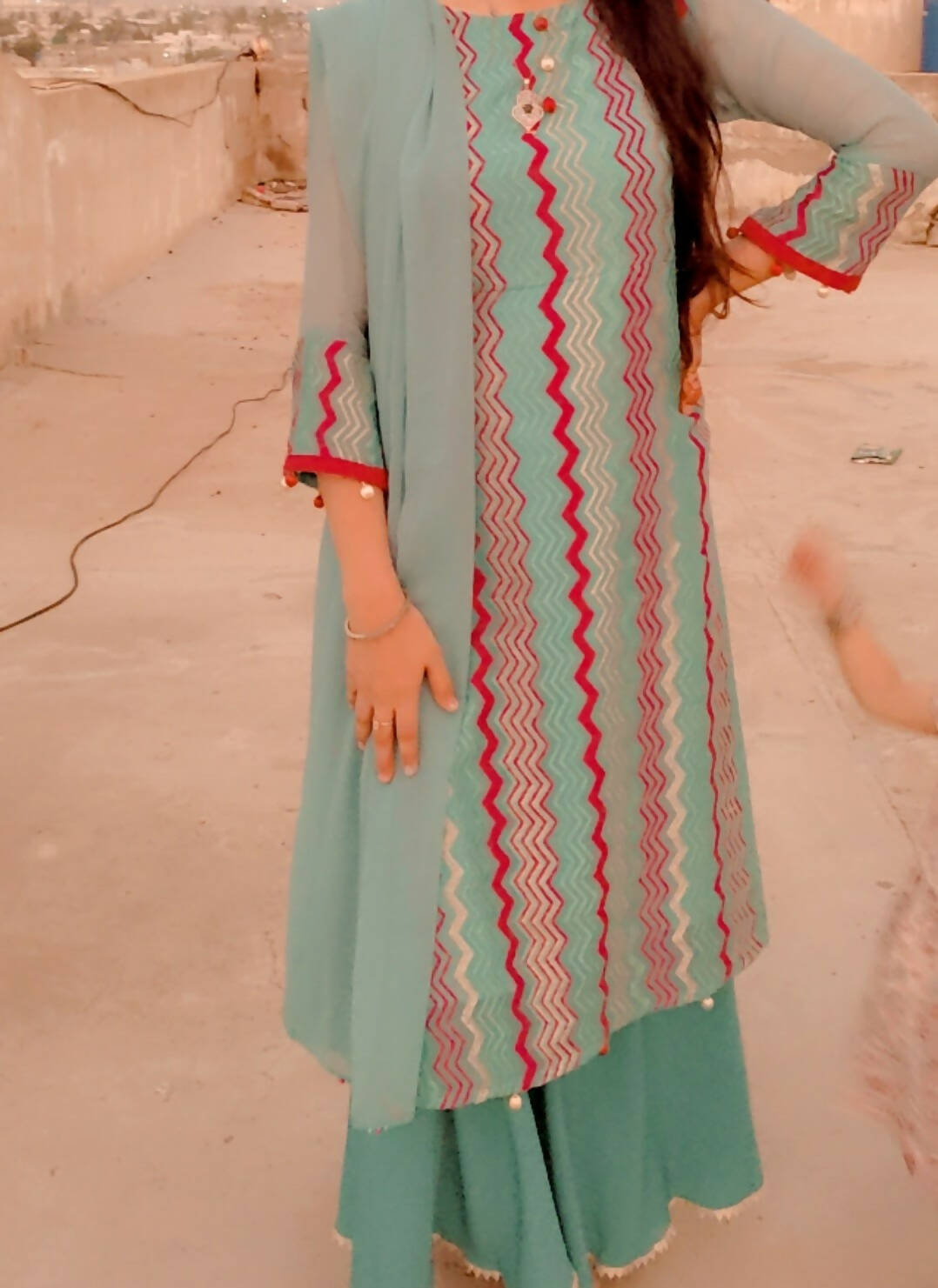 Multicolor Embroidered 3 Pc Frok | Women Frok & Maxis | Small | Preloved