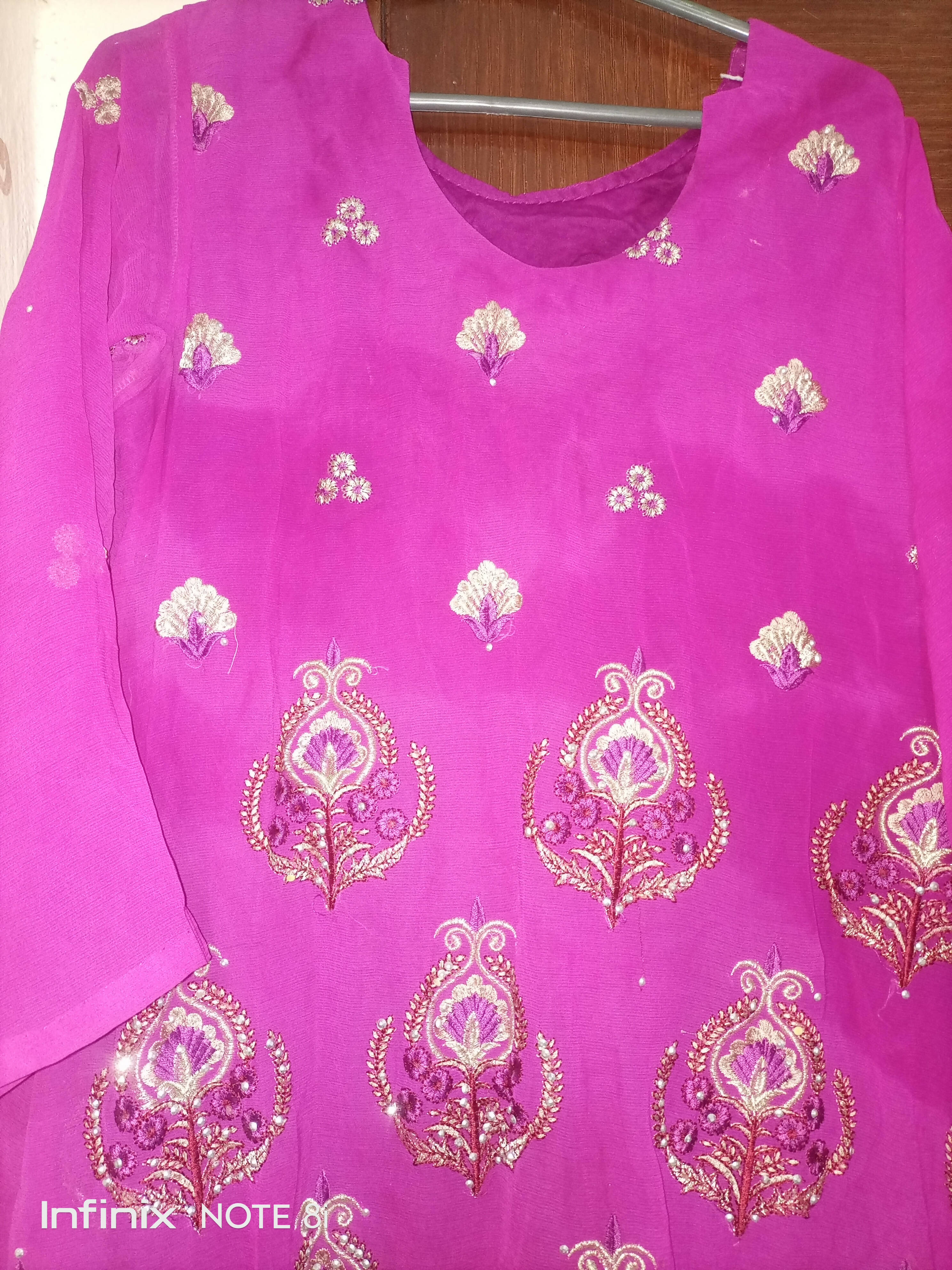 3 PC embroidered chiffon fancy Suit | Women Locally Made Kurta | Medium | Worn Once