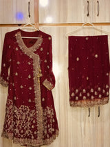 Stunning Maroon Frock with Sharara | Women Locally Made Formals | Medium | Worn Once