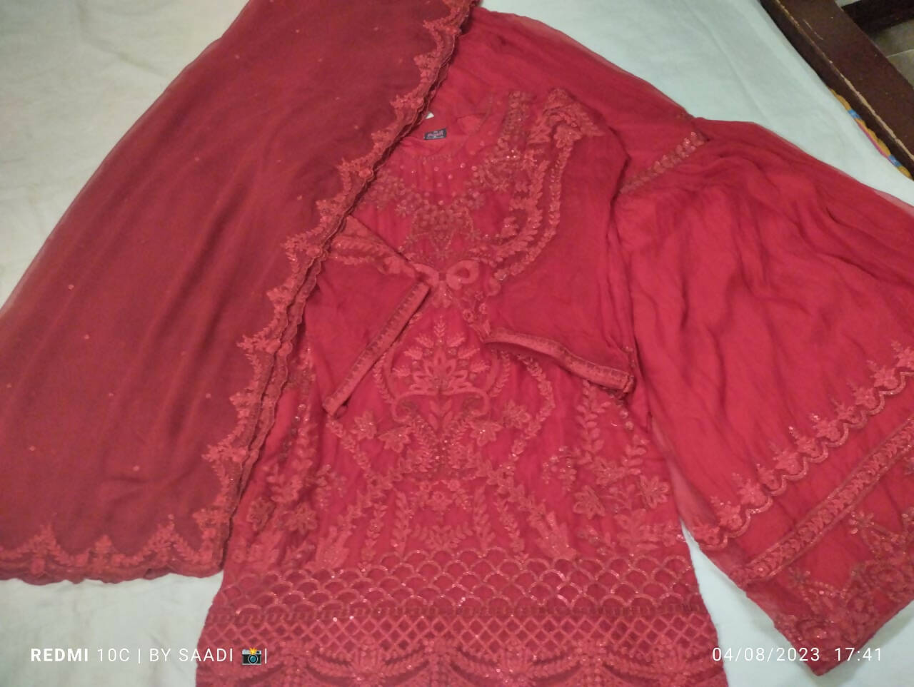 ShaPosh | Red Embroidered Kurta | Women Branded Kurta | Small | Worn Once