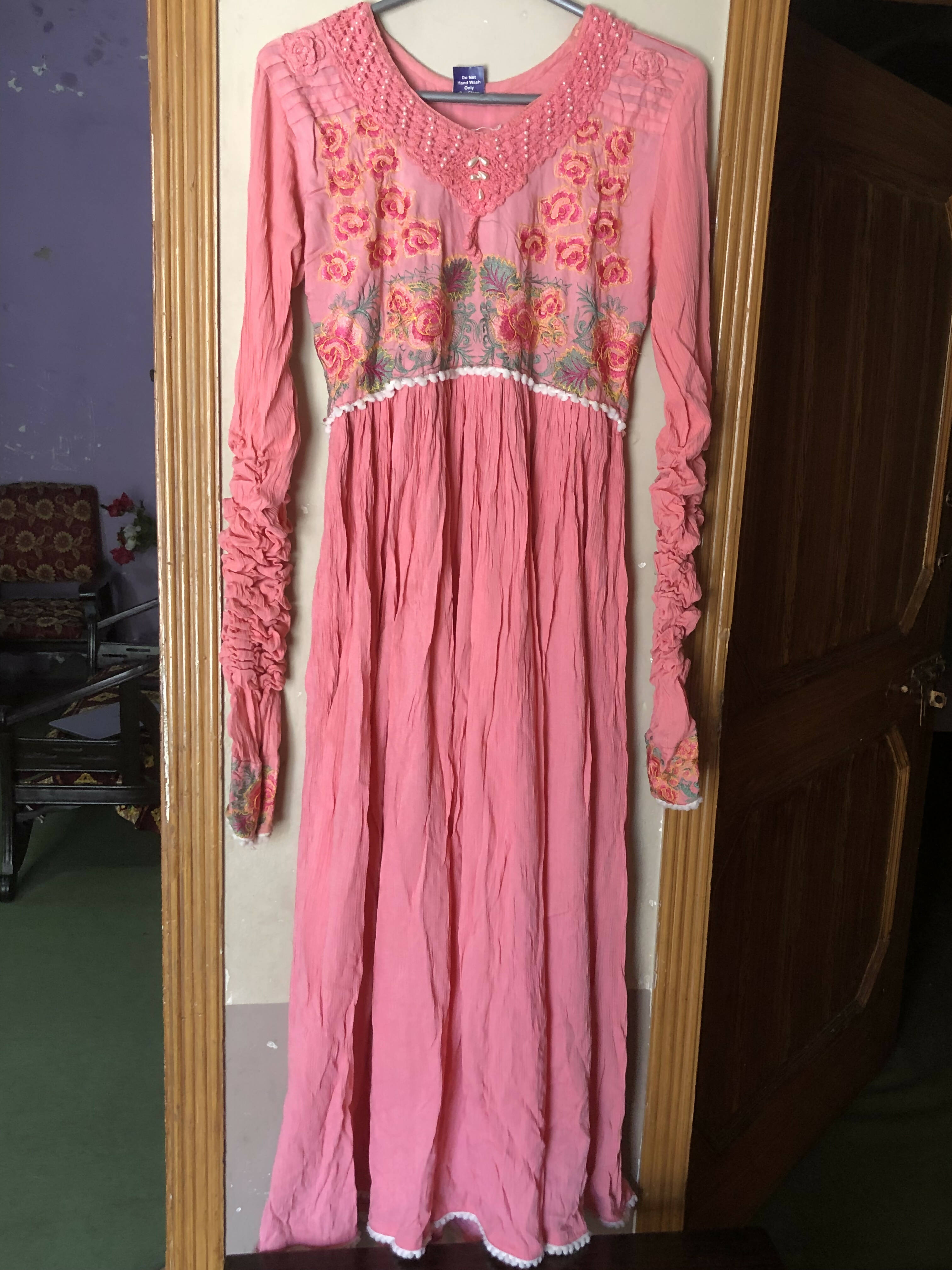 Maryam Fashion Collection | Pink Long Frock (Size: S ) | Women Froks & Maxis | Worn Once