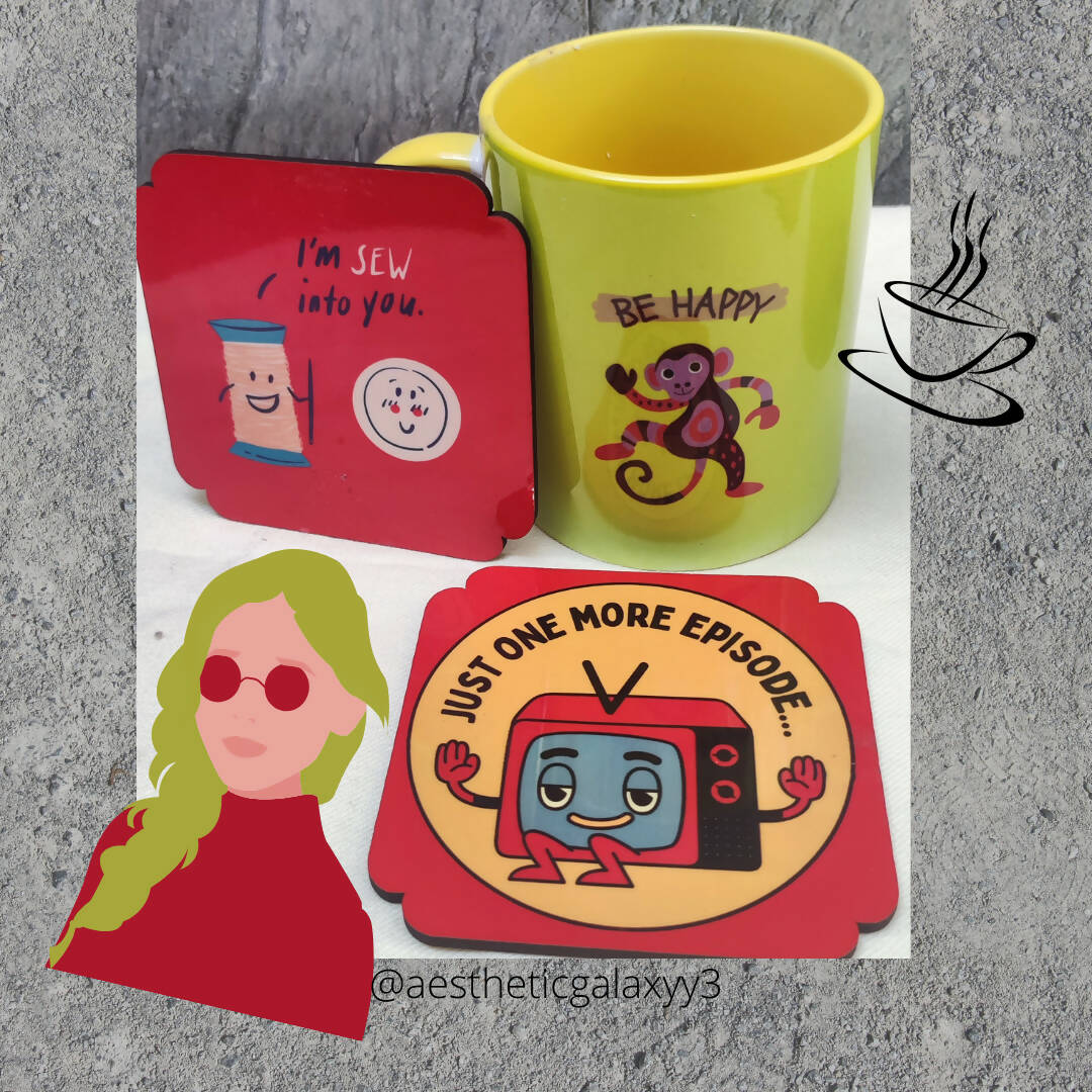 Dont worry be happy mug with coasters | For Your Home | Gifts & Stationary | 2 Pcs | New