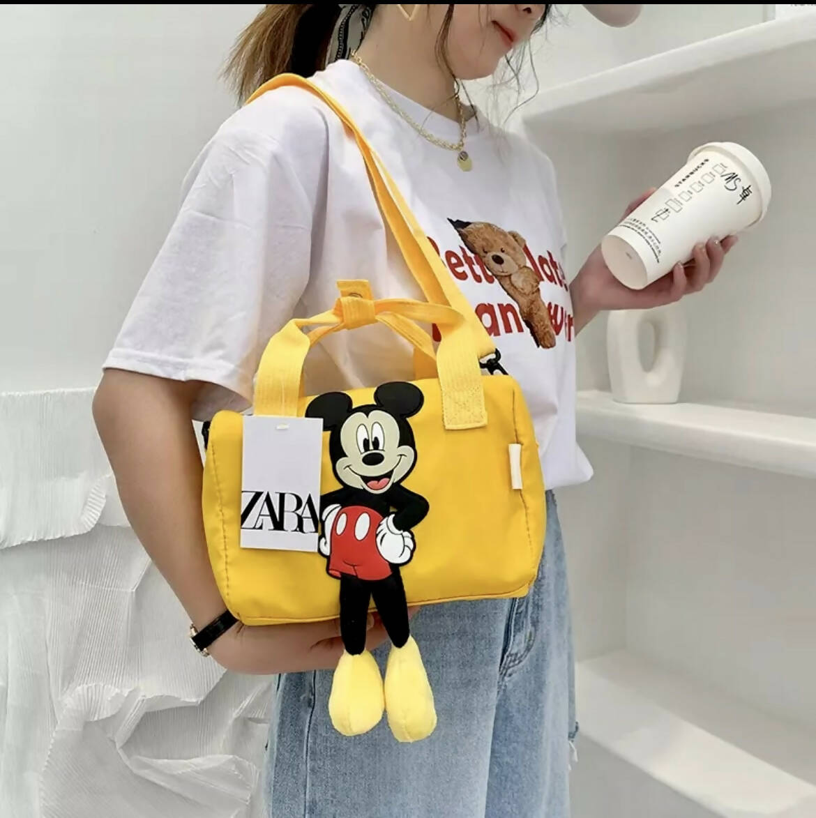 ZARA | Yellow Color Disney Mickey Mouse Shoulder Bag |Girls Bags| Brand New With Tags