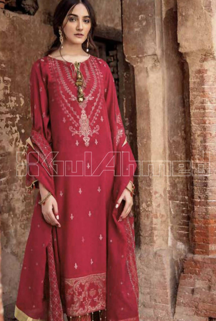 Gul Ahmad | Maroon luxury 3 PC suit | Women Branded Formals | Large | Worn Once